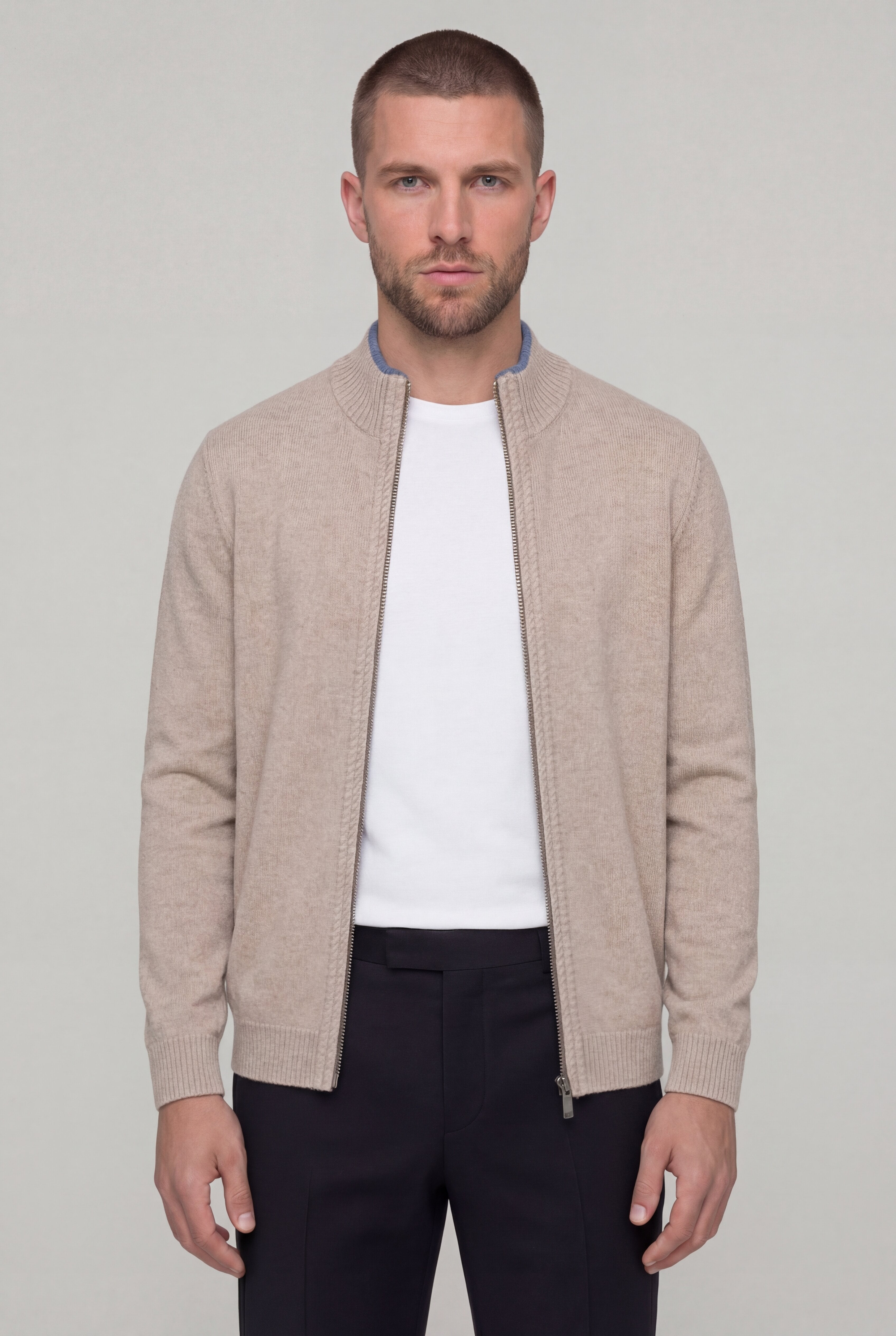 KALDER WOOL ZIP CARDIGAN – BEIGE
