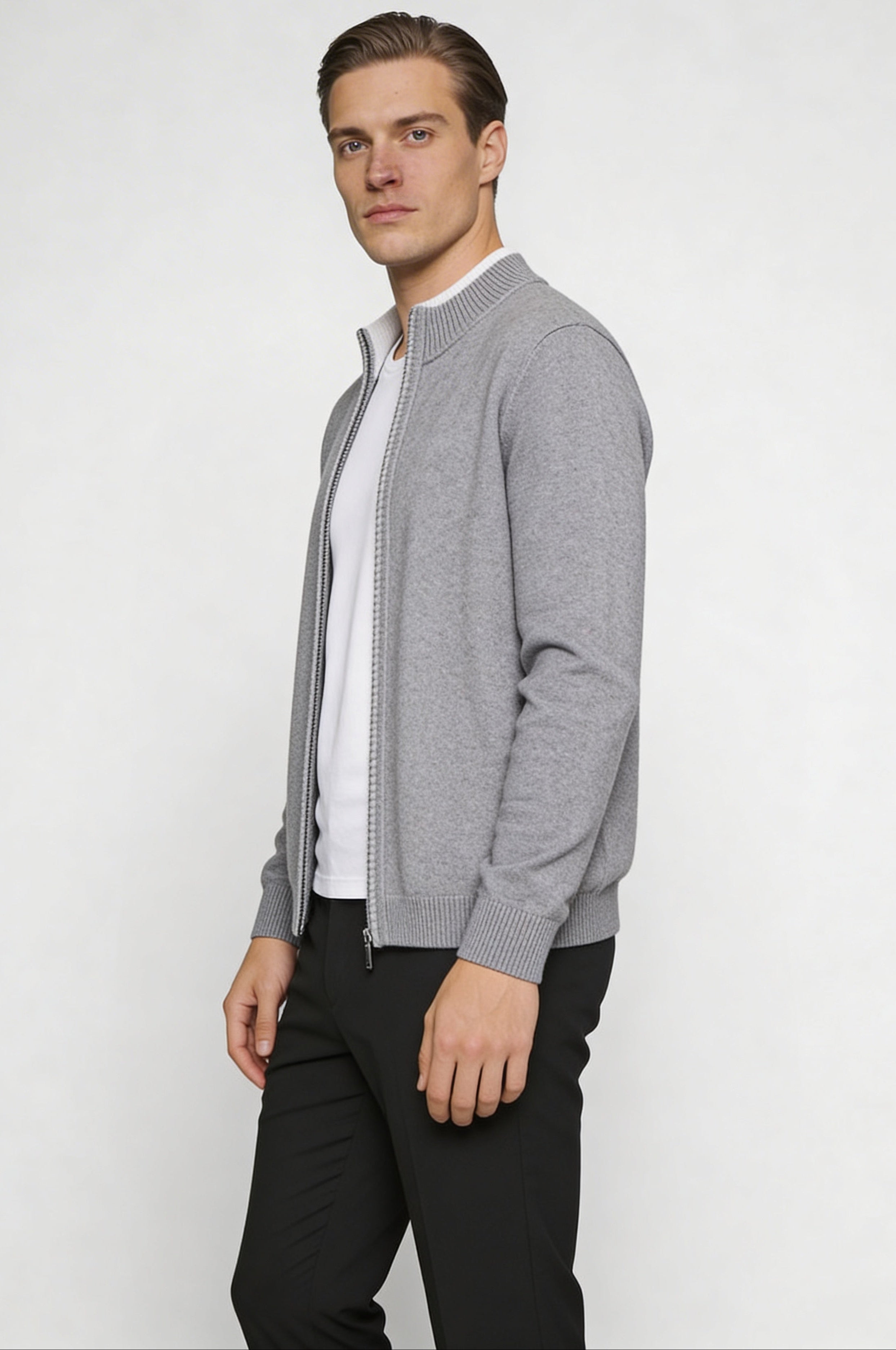 KALDER WOOL ZIP CARDIGAN – GRAY