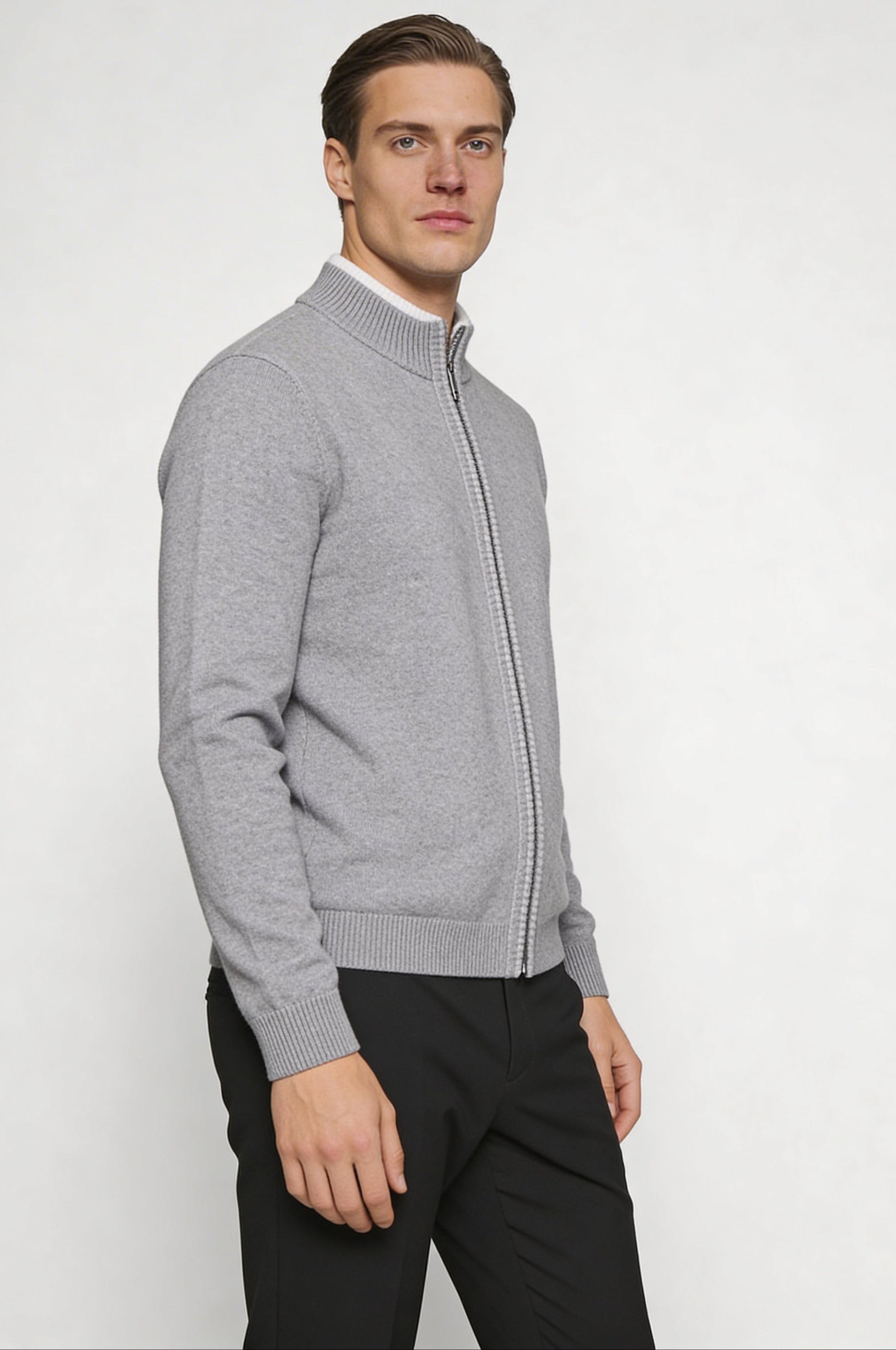 KALDER WOOL ZIP CARDIGAN – GRAY