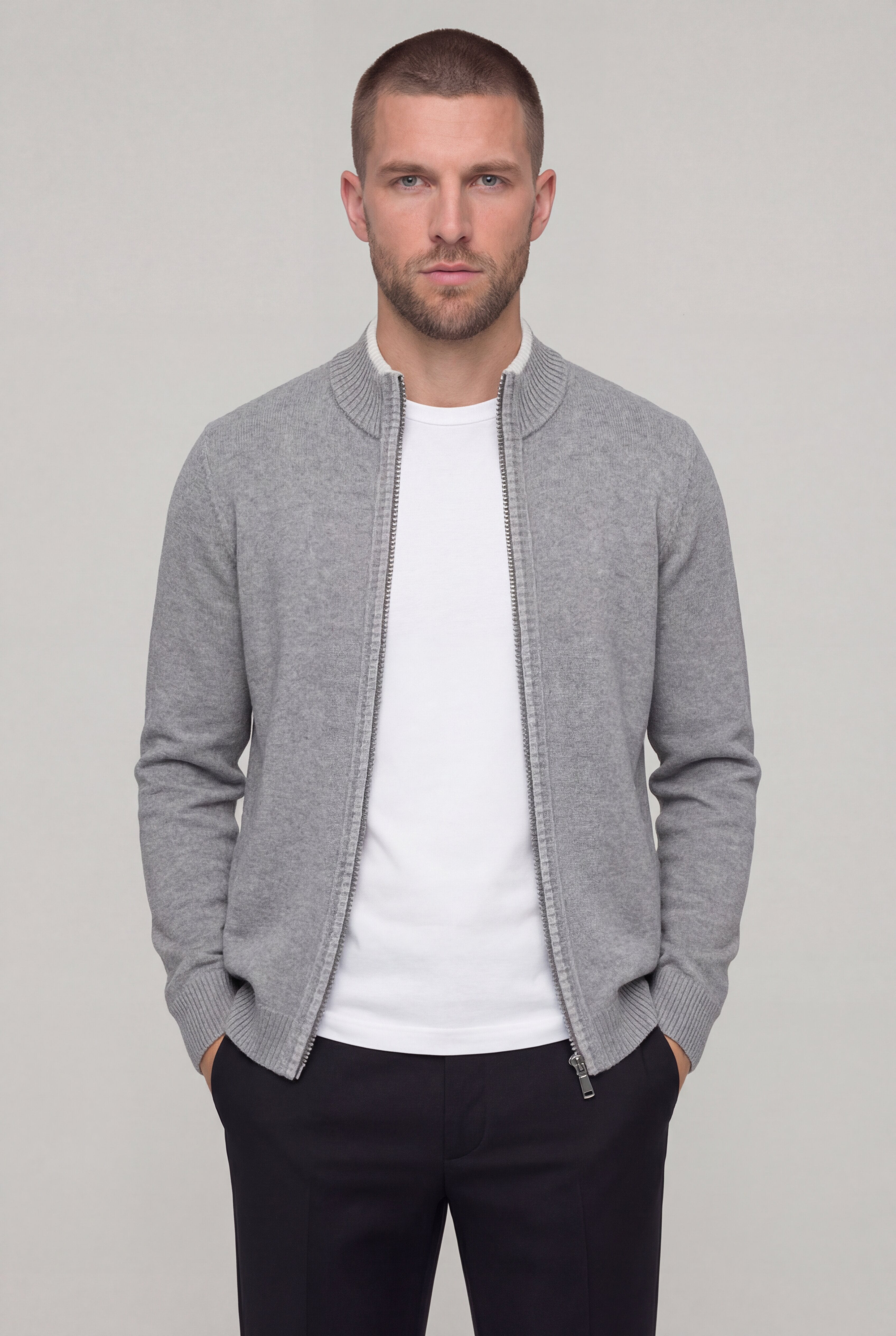 KALDER WOOL ZIP CARDIGAN – GRAY