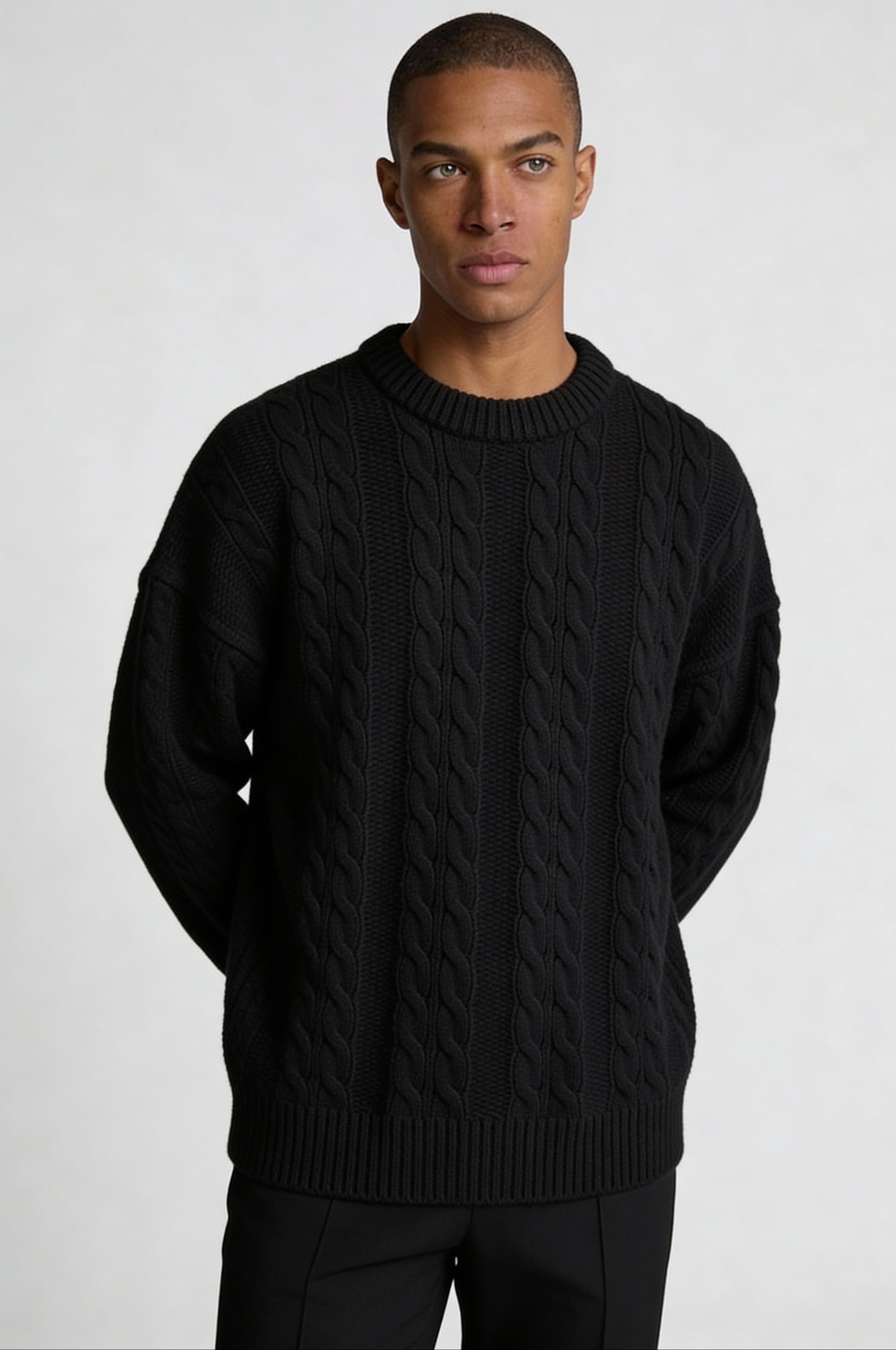 KAVIRO CABLE KNIT SWEATER – BLACK