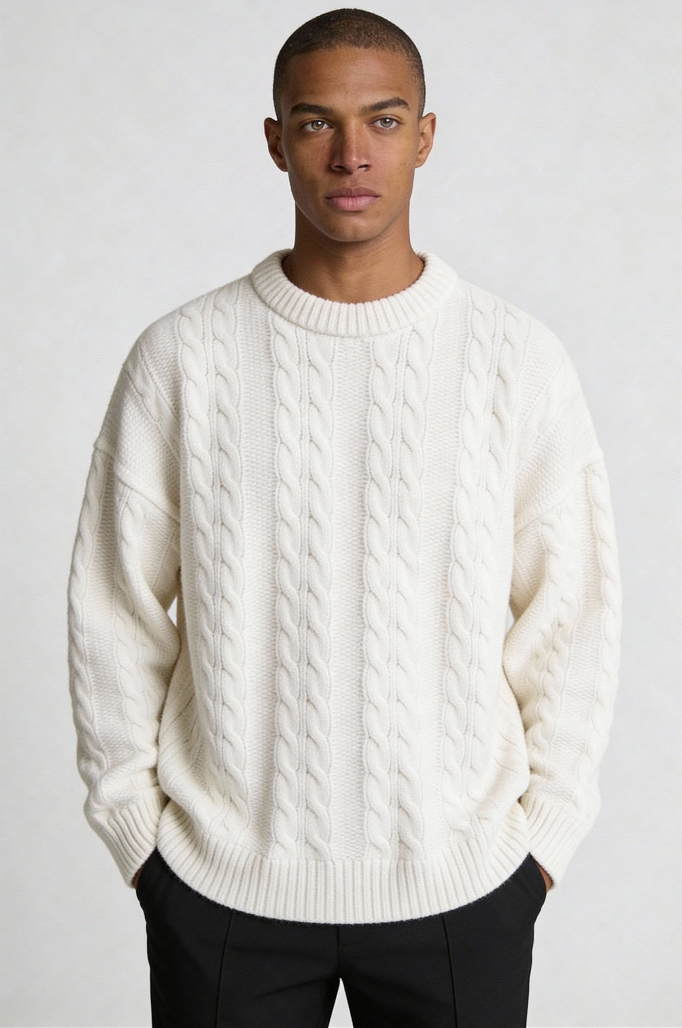 KAVIRO CABLE KNIT SWEATER – OFF-WHITE