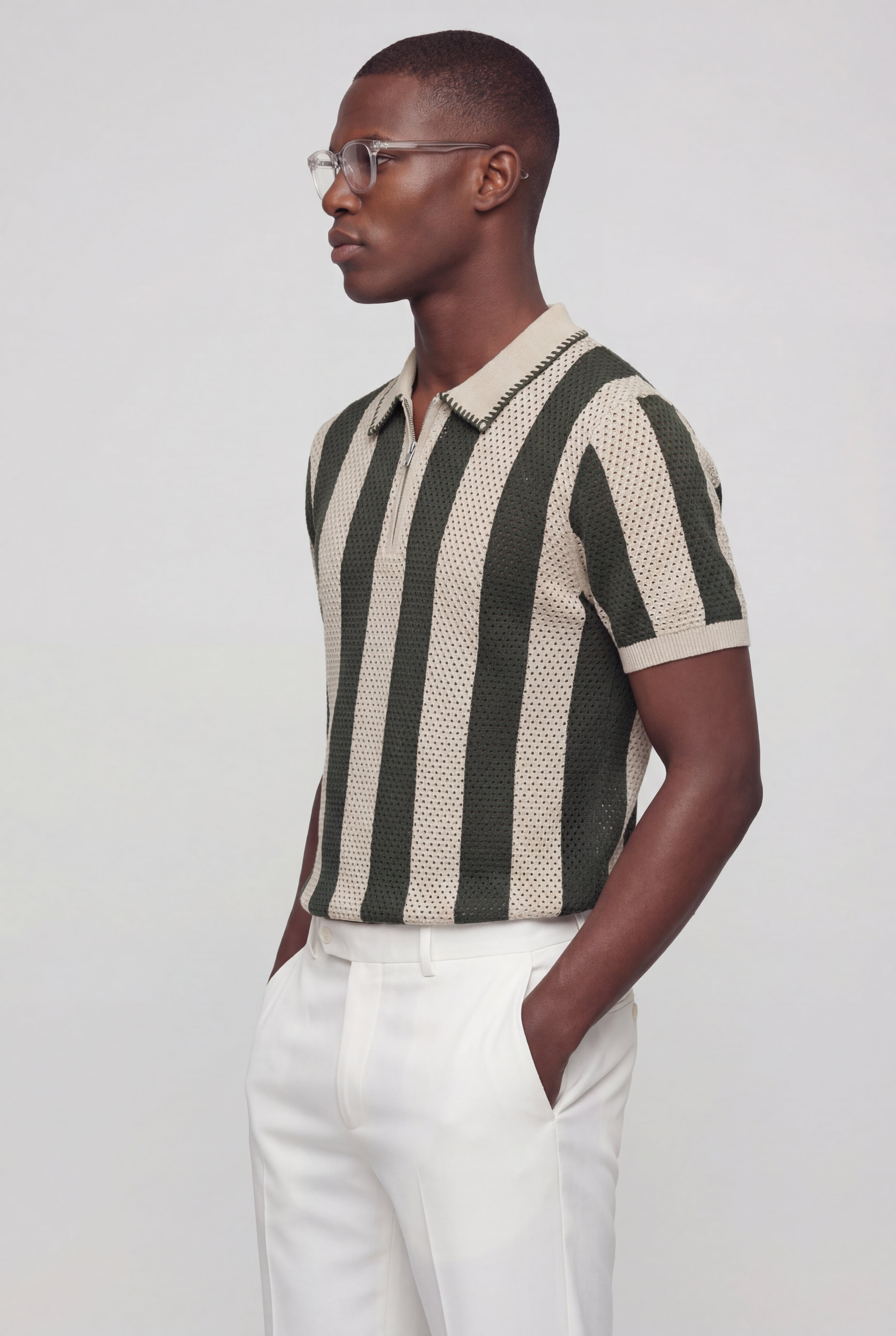 KLIERO STRIPED KNIT POLO – ARMY