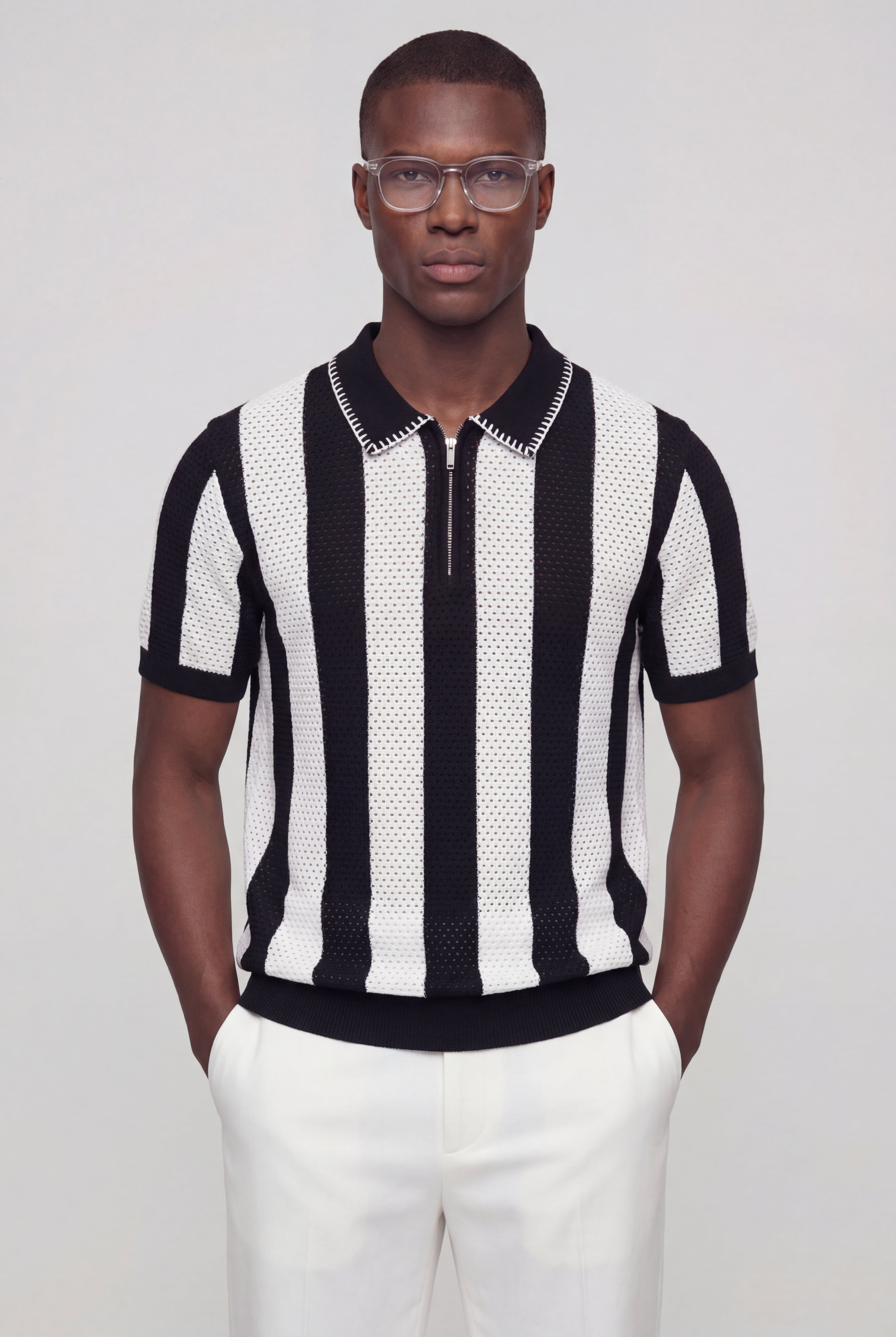 KLIERO STRIPED KNIT POLO – BLACK