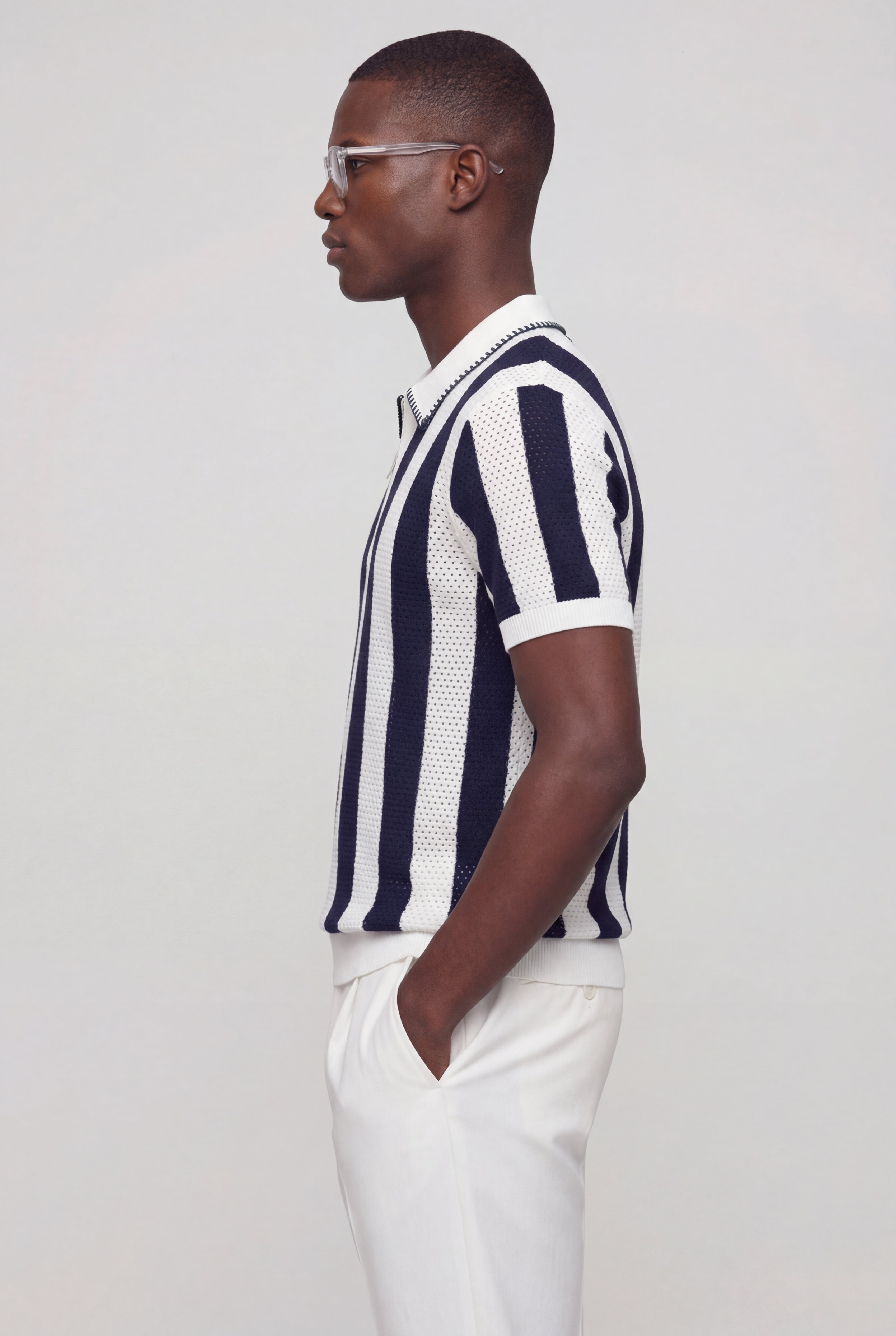 KLIERO STRIPED KNIT POLO – BLUE