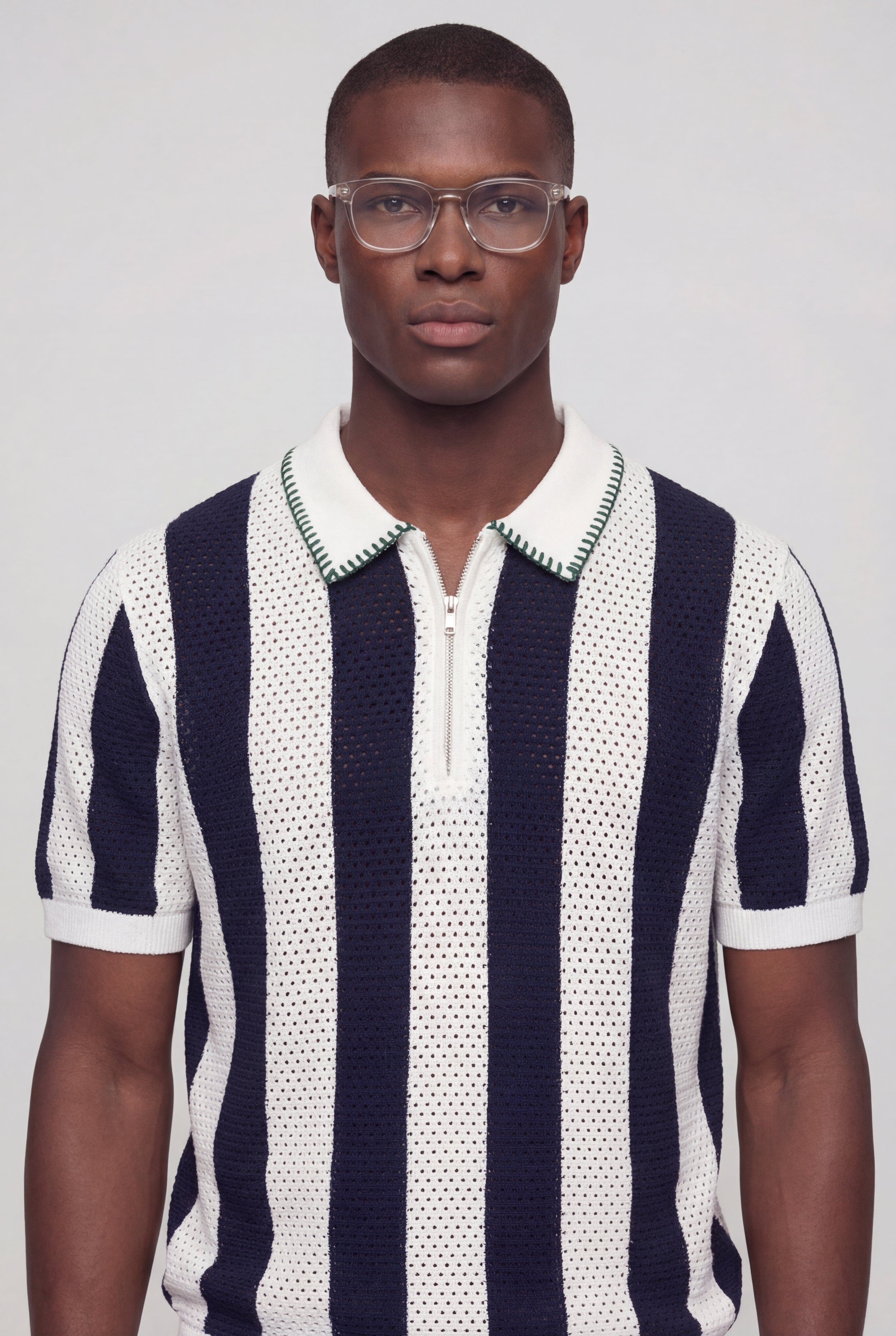 KLIERO STRIPED KNIT POLO – BLUE