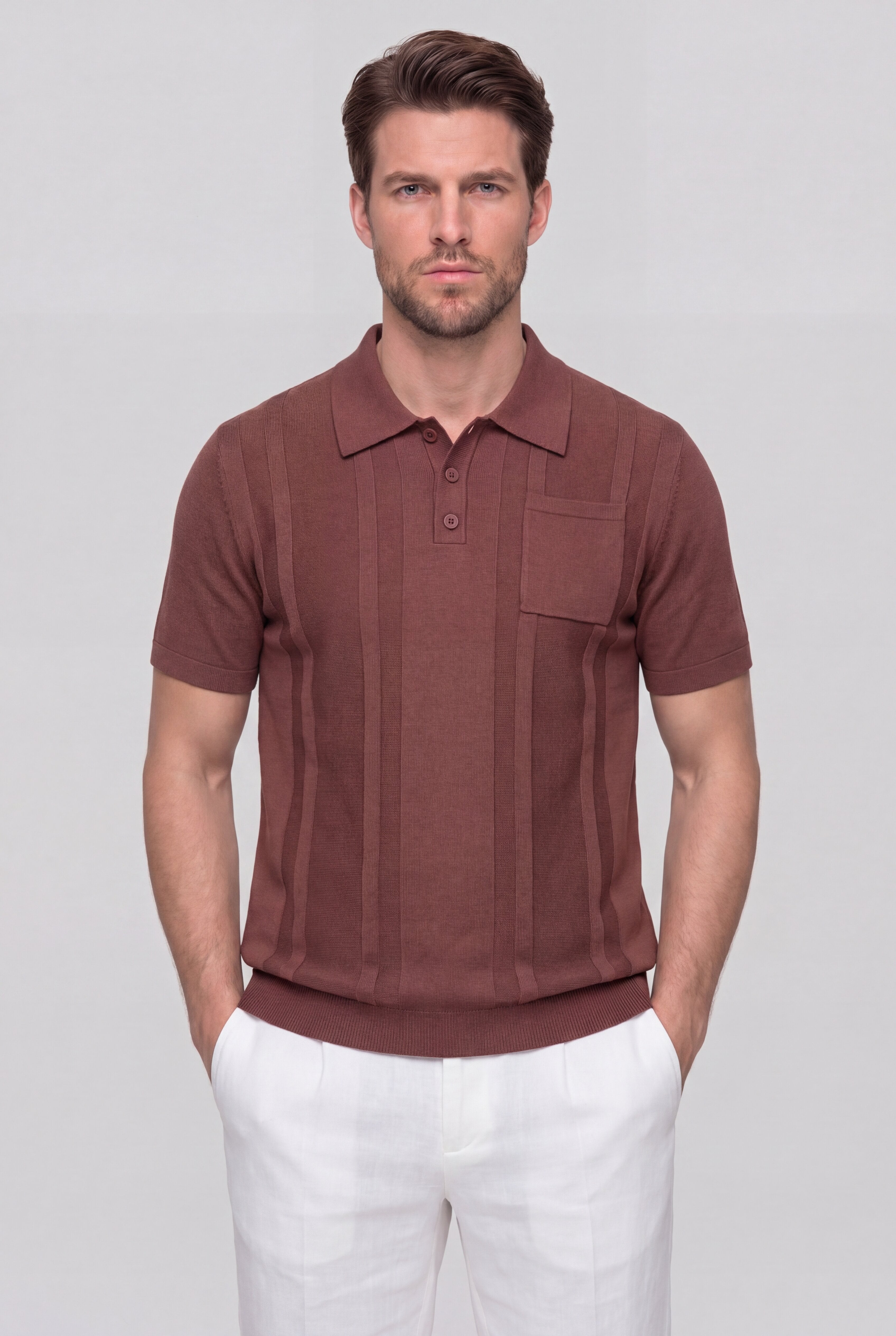 KYRENZO KNIT POLO SHIRT – BROWN