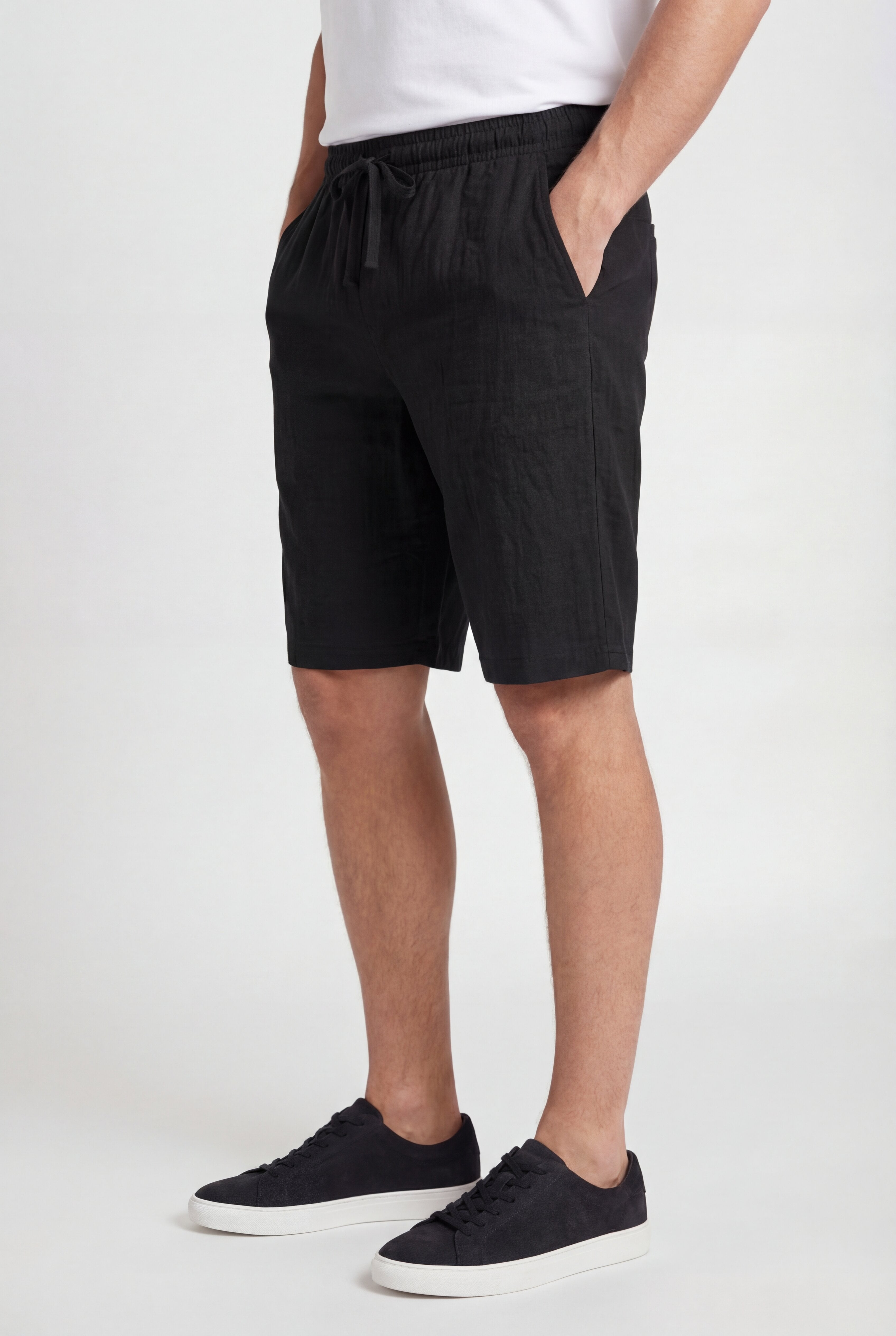 LECAN LINEN DRAWSTRING SHORTS - BLACK