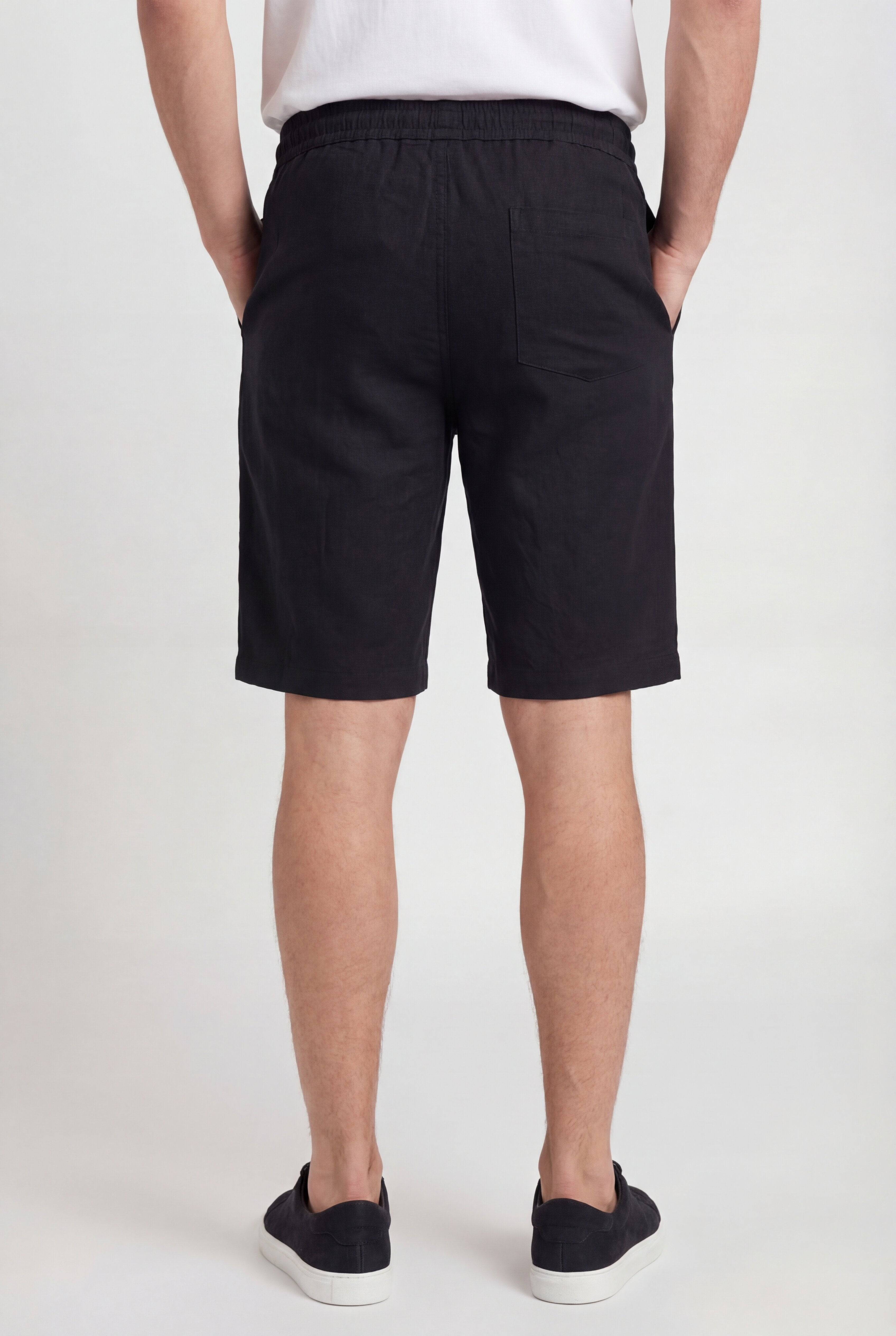 LECAN LINEN DRAWSTRING SHORTS - BLACK