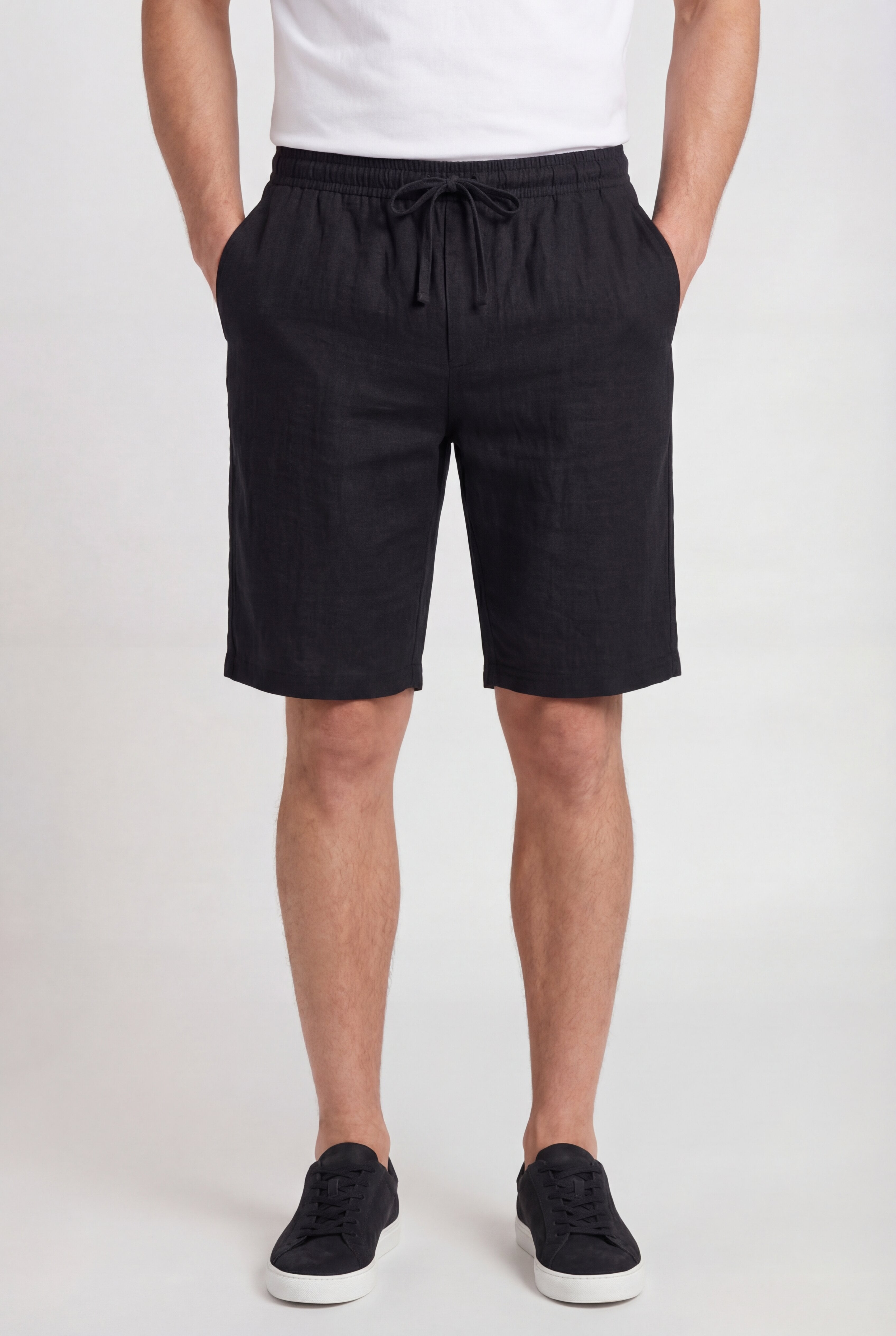 LECAN LINEN DRAWSTRING SHORTS - BLACK