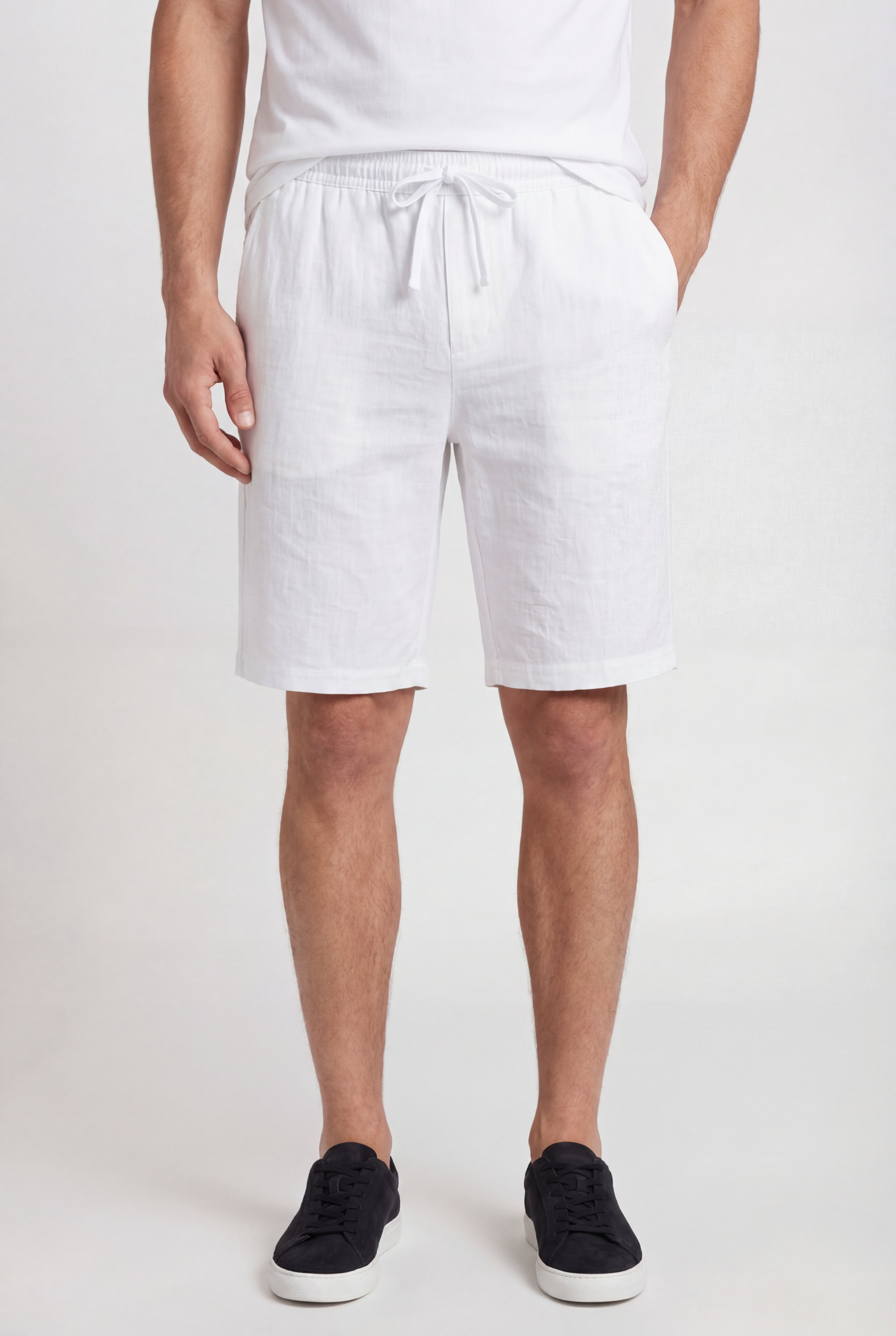 LECAN LINEN DRAWSTRING SHORTS - WHITE