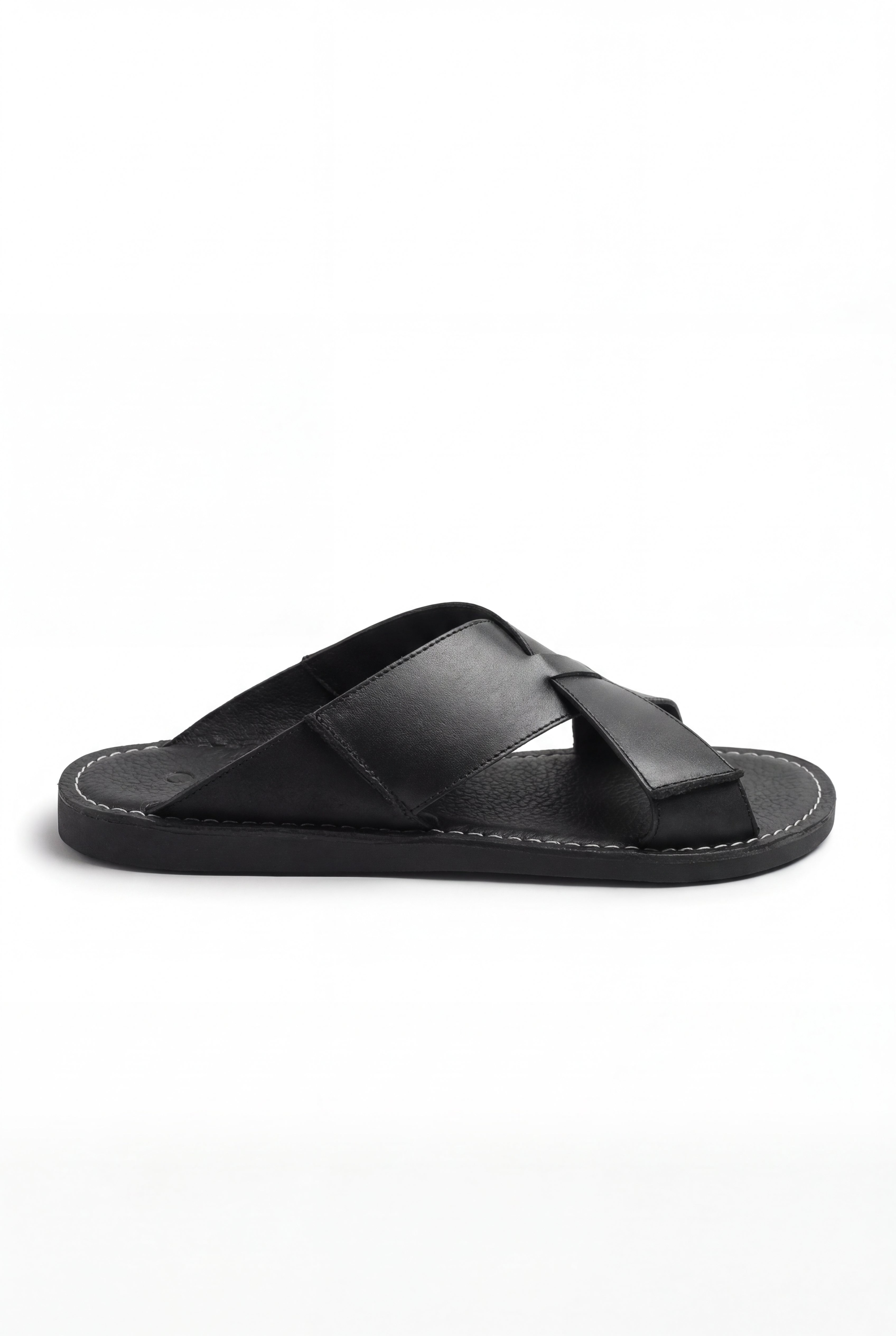 LEVIA LEATHER SLIDE SANDALS – BLACK