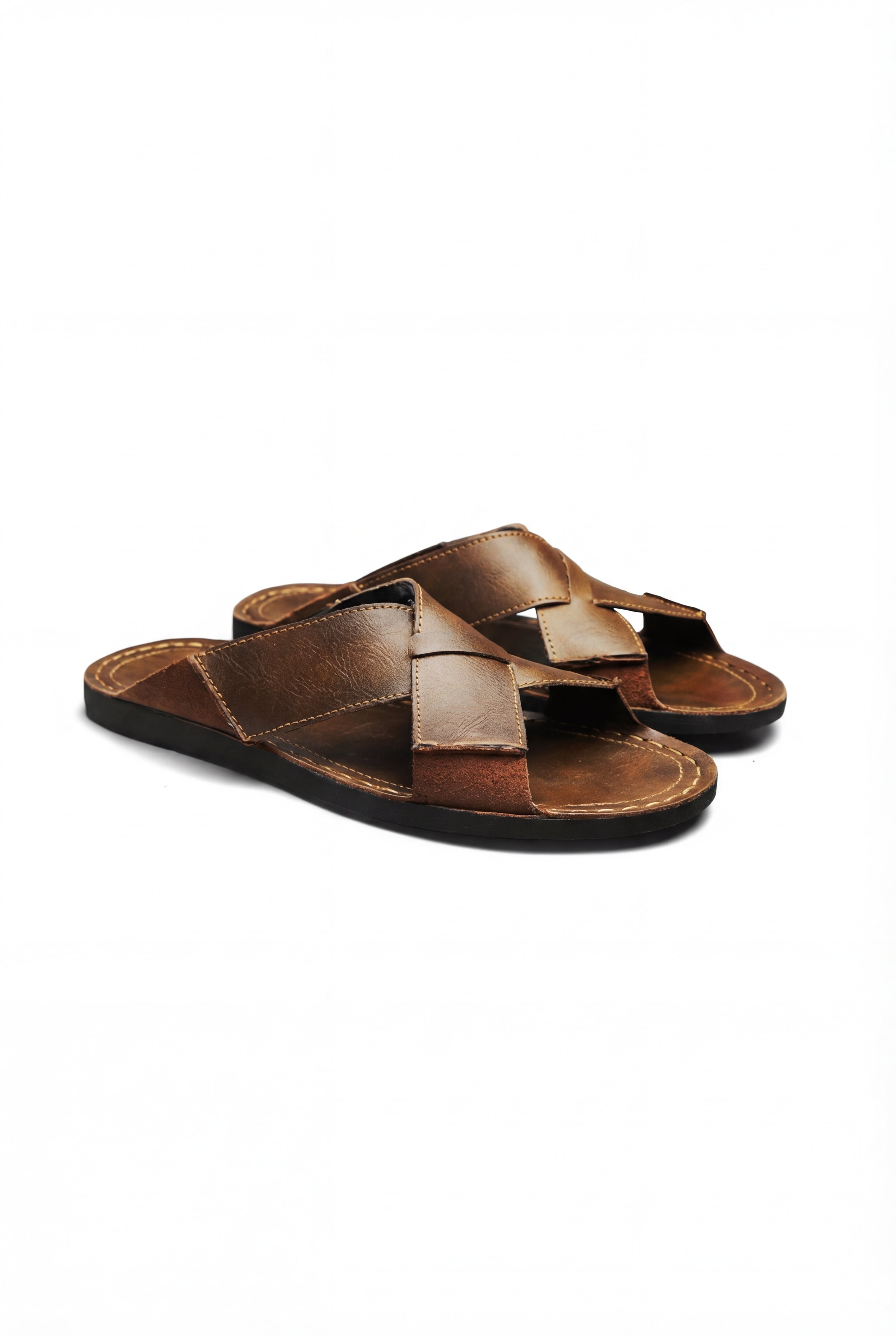 LEVIA LEATHER SLIDE SANDALS – BROWN