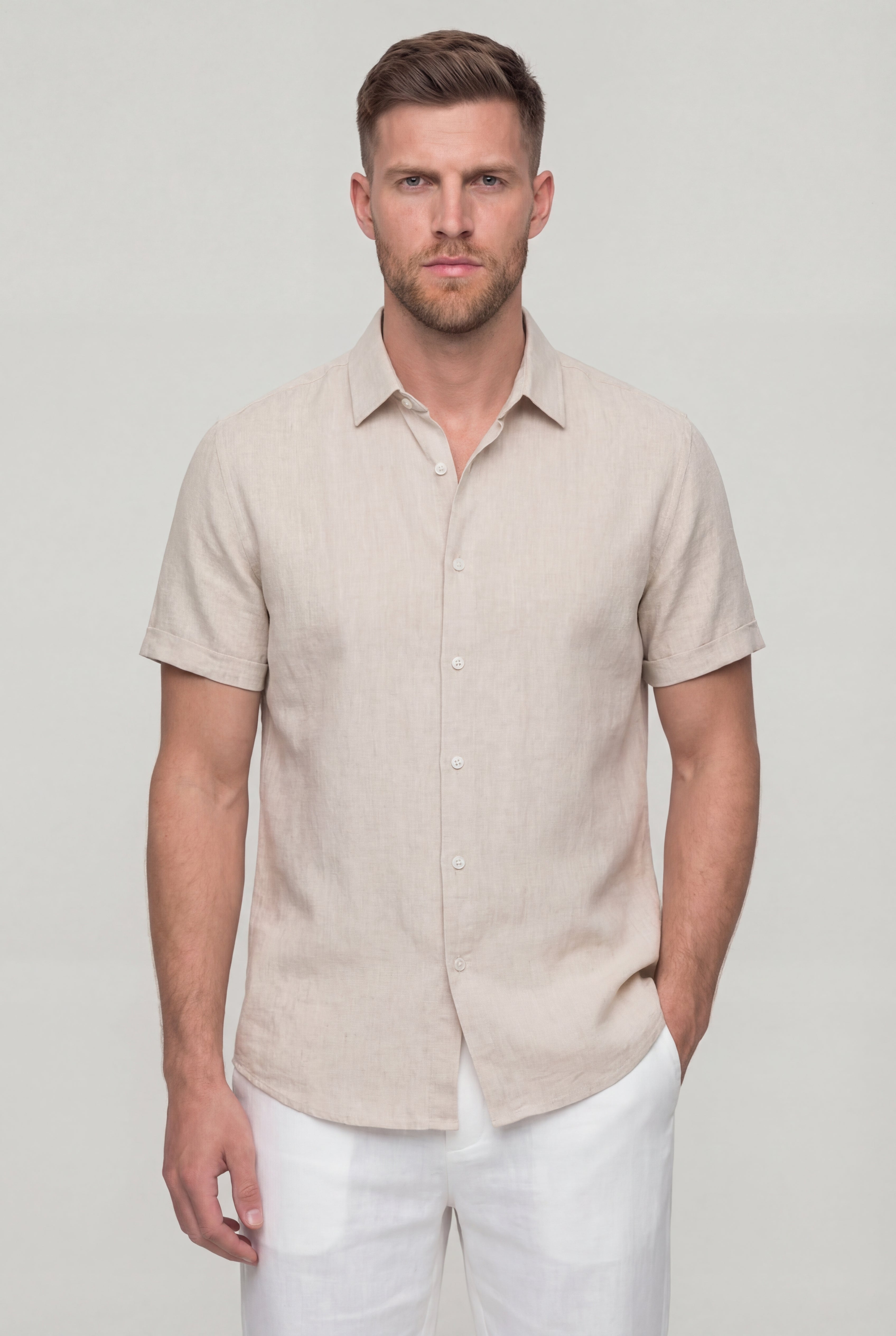 LORVANO SUMMER SHIRT SET – BEIGE