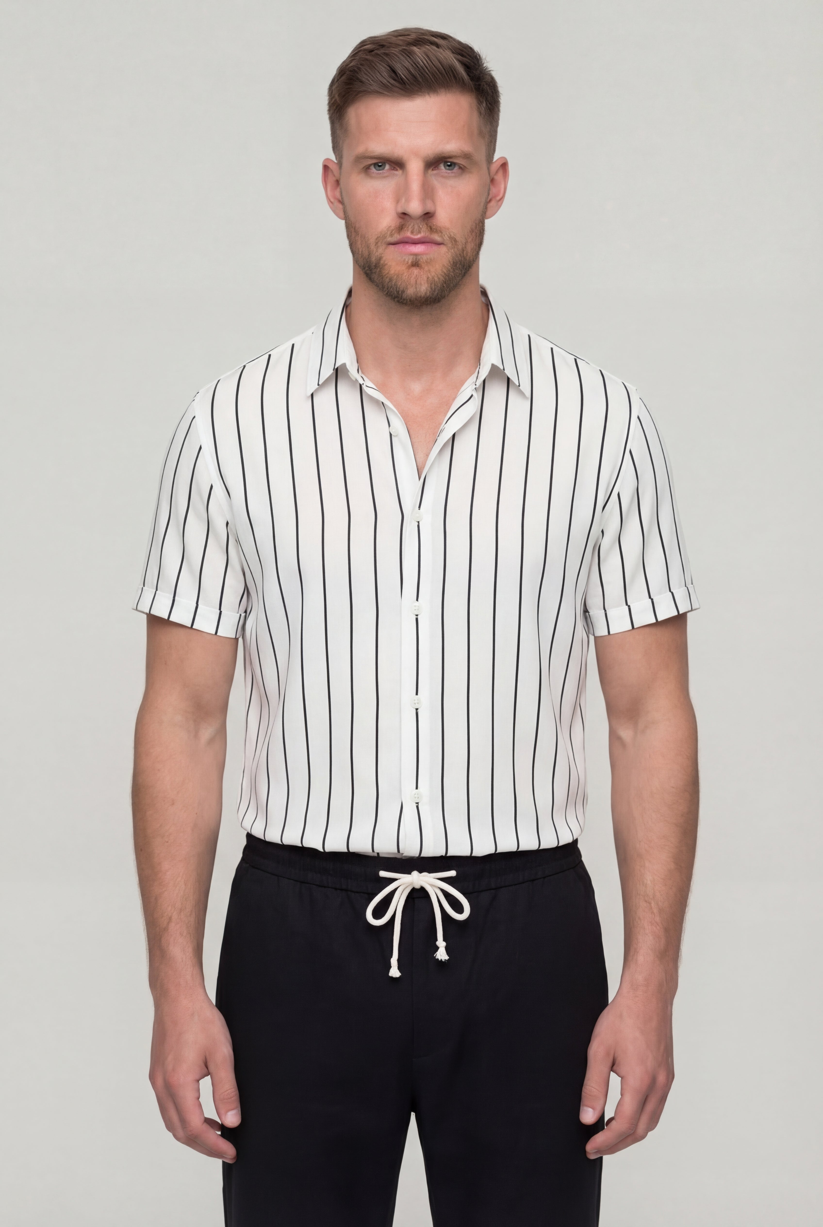 LORVANO SUMMER SHIRT SET – BLACK STRIPED