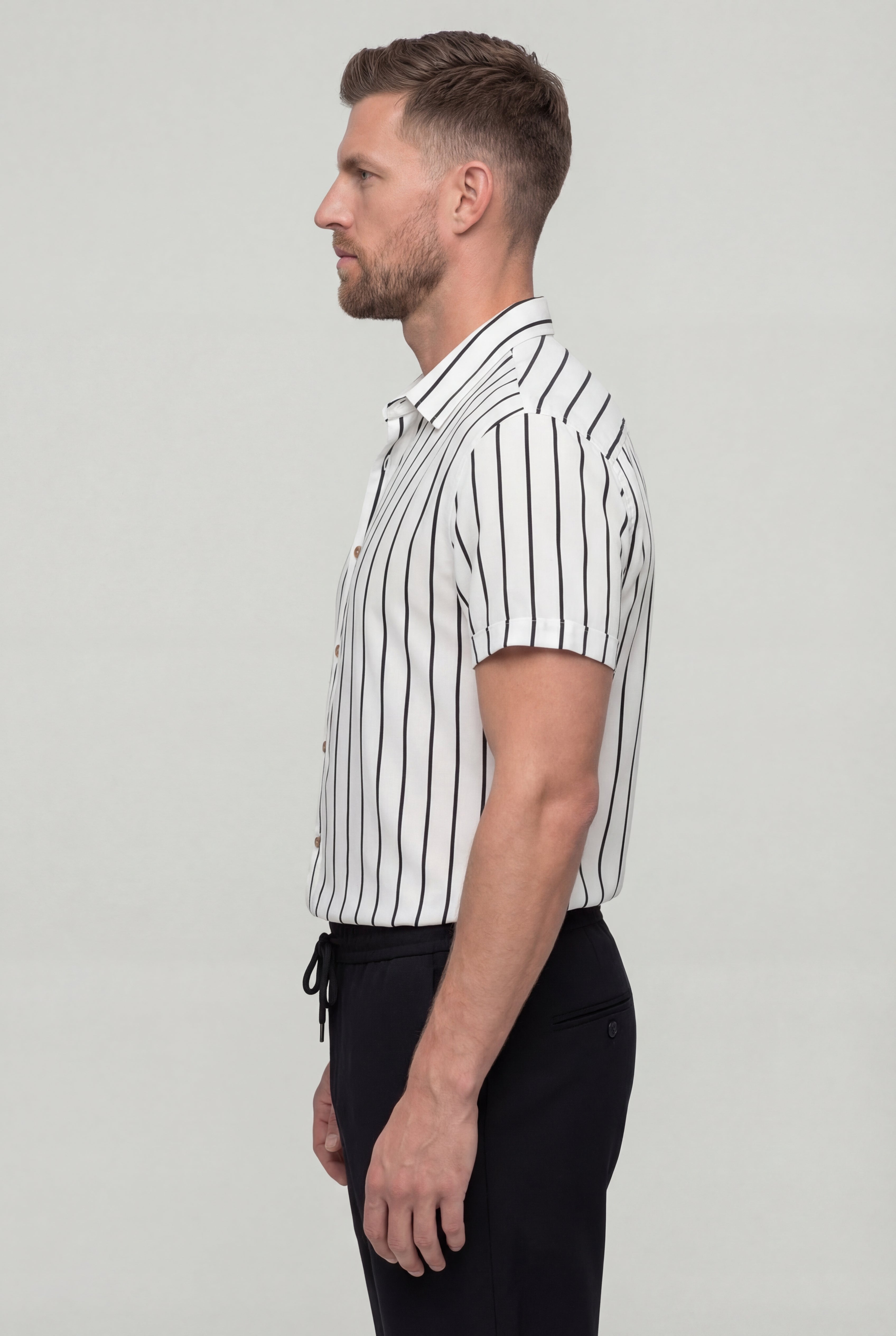 LORVANO SUMMER SHIRT SET – BLACK STRIPED