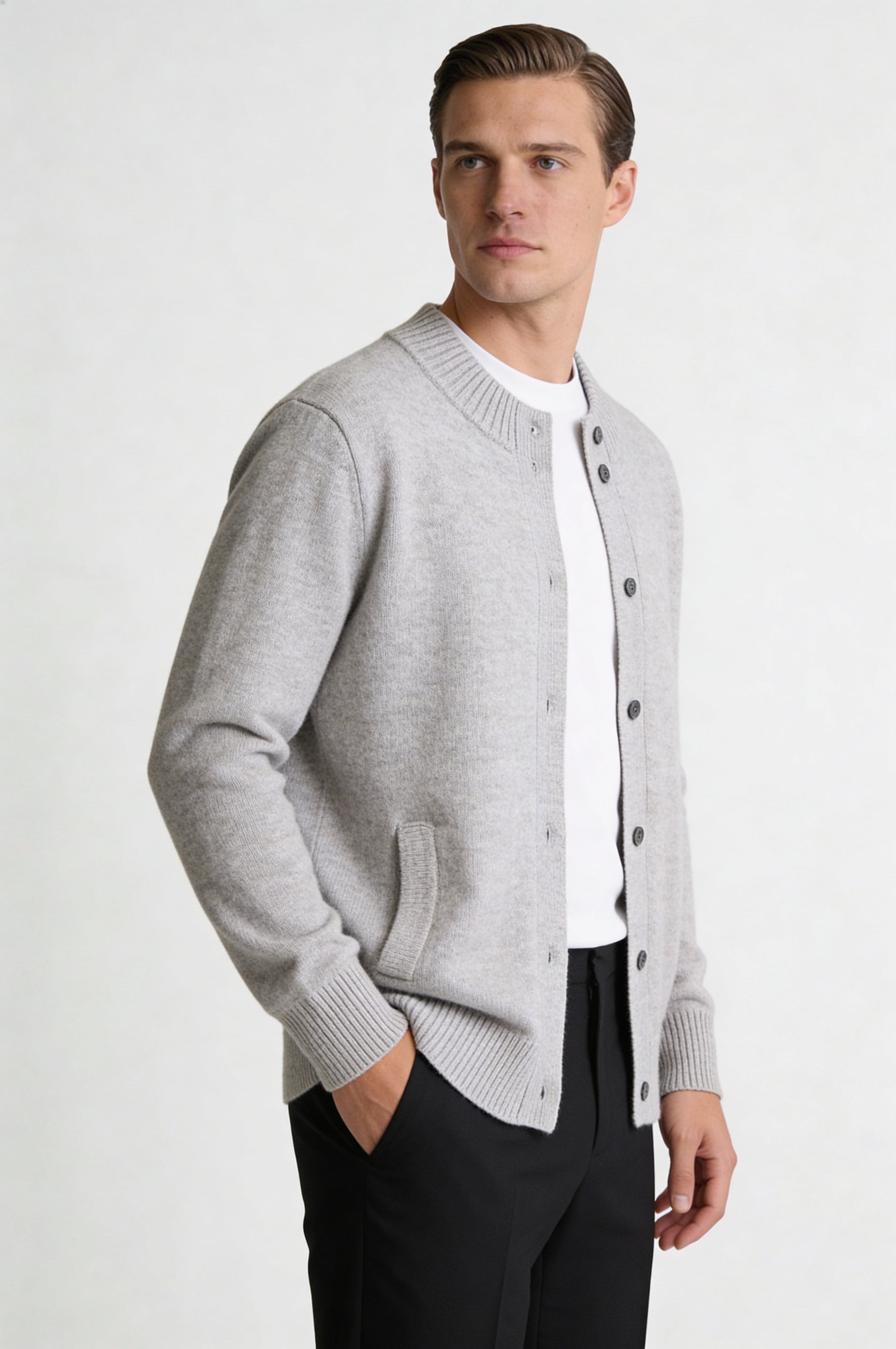 LORVIK WOOL STAND COLLAR CARDIGAN – GRAY