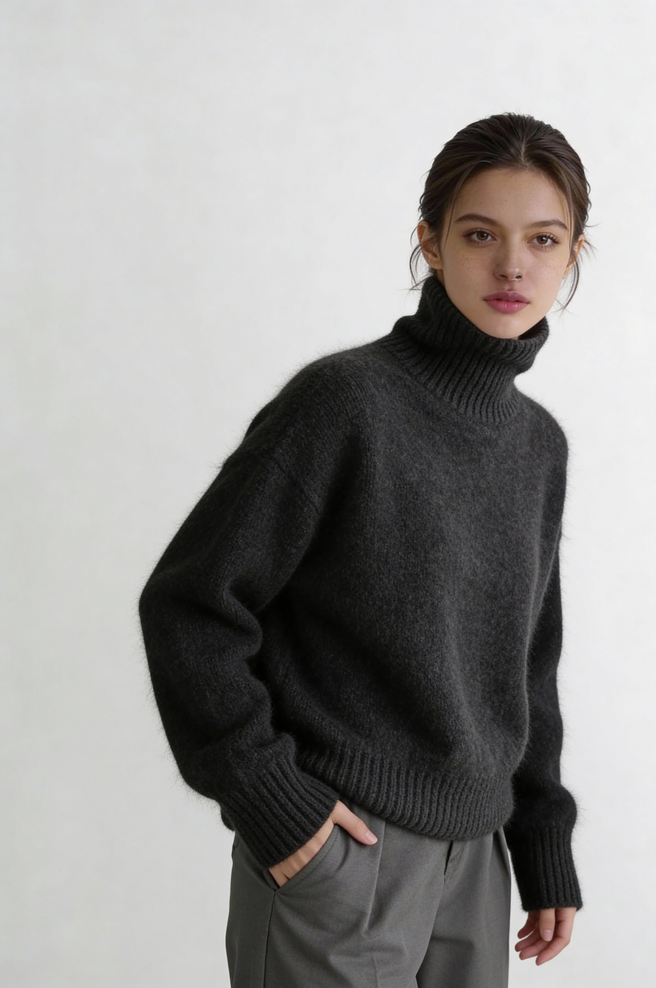 Lynford Oversized Turtleneck Sweater – Dark Gray