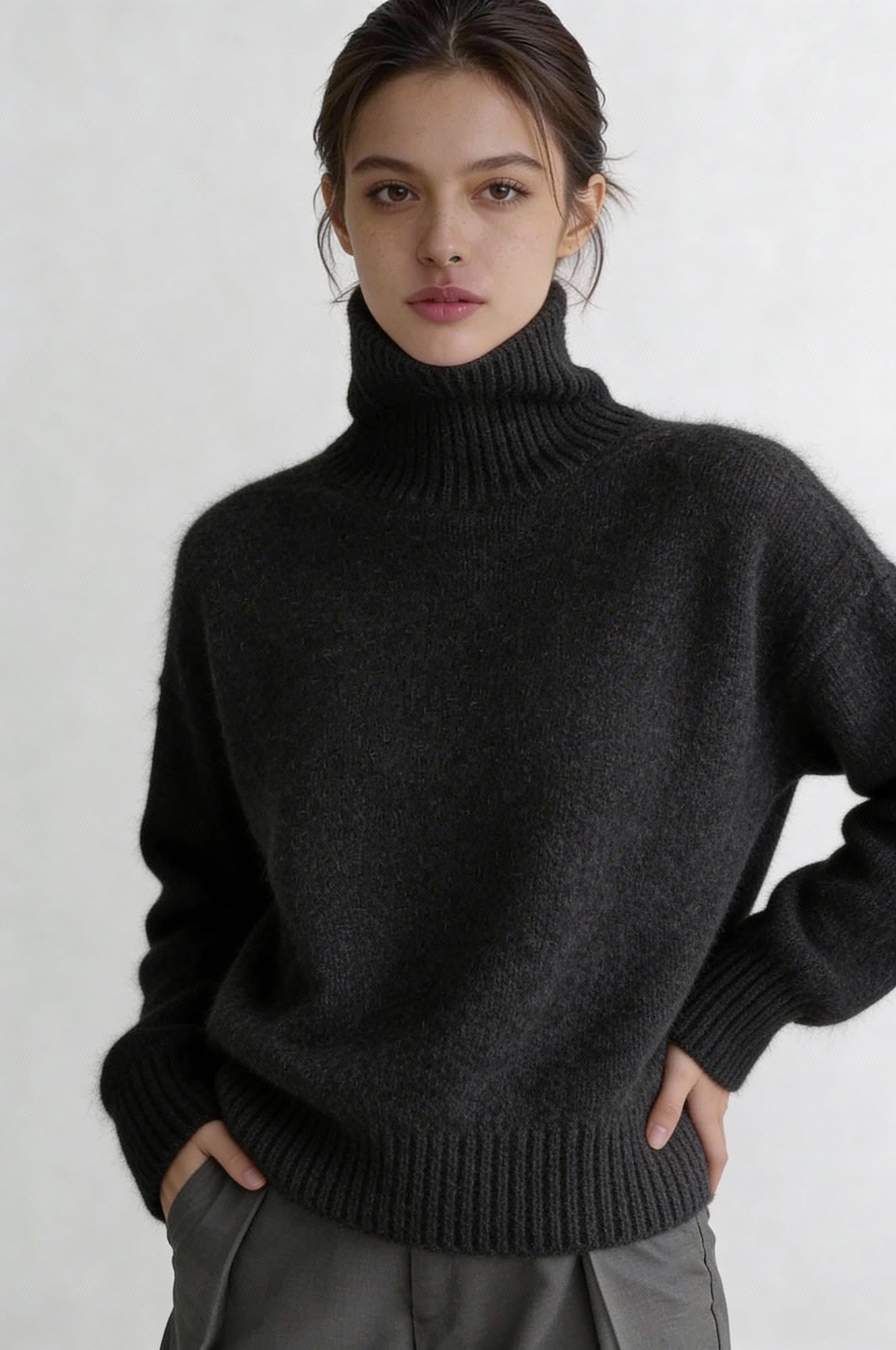 Lynford Oversized Turtleneck Sweater – Dark Gray