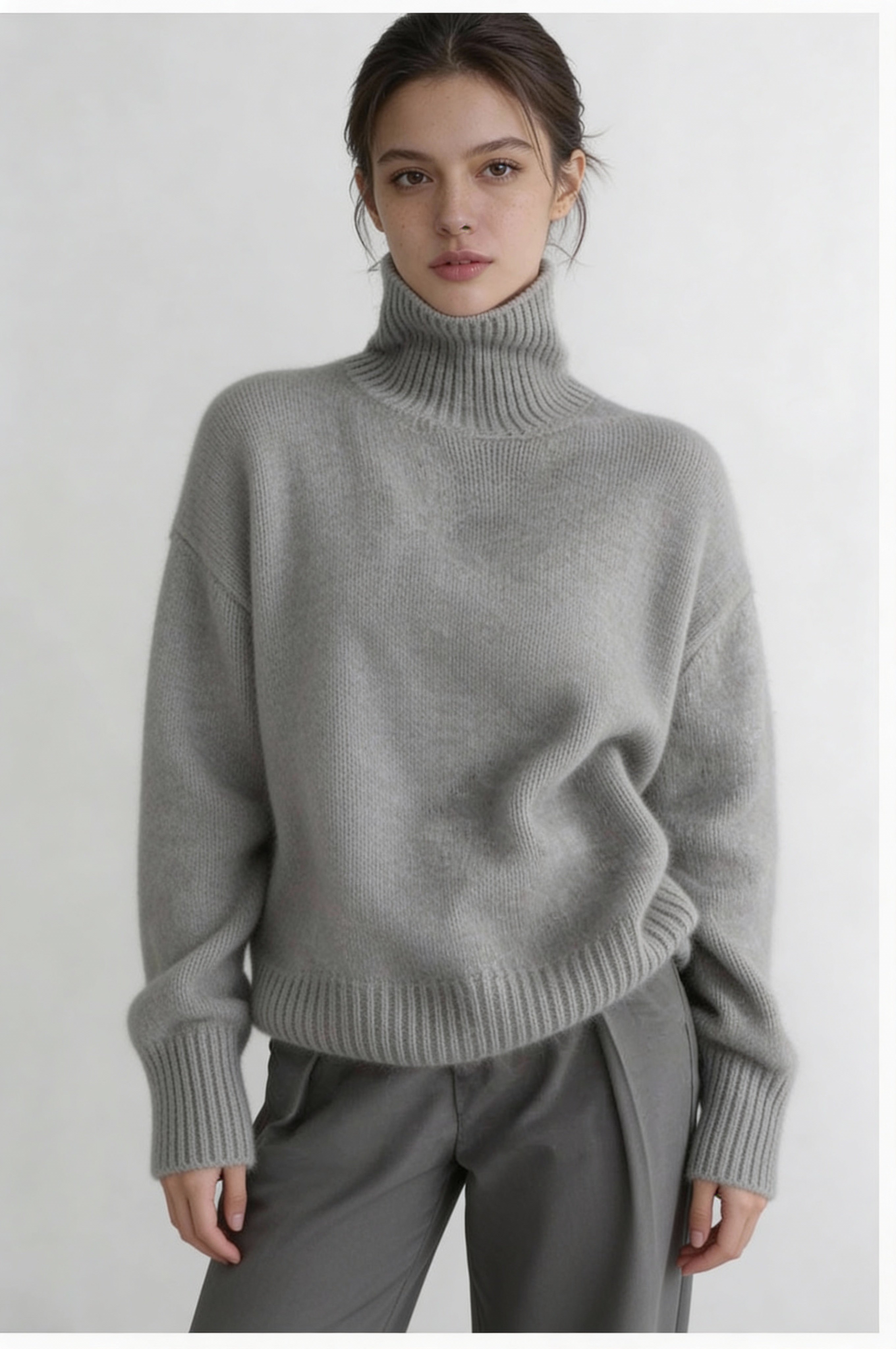 Lynford Oversized Turtleneck Sweater – Gray