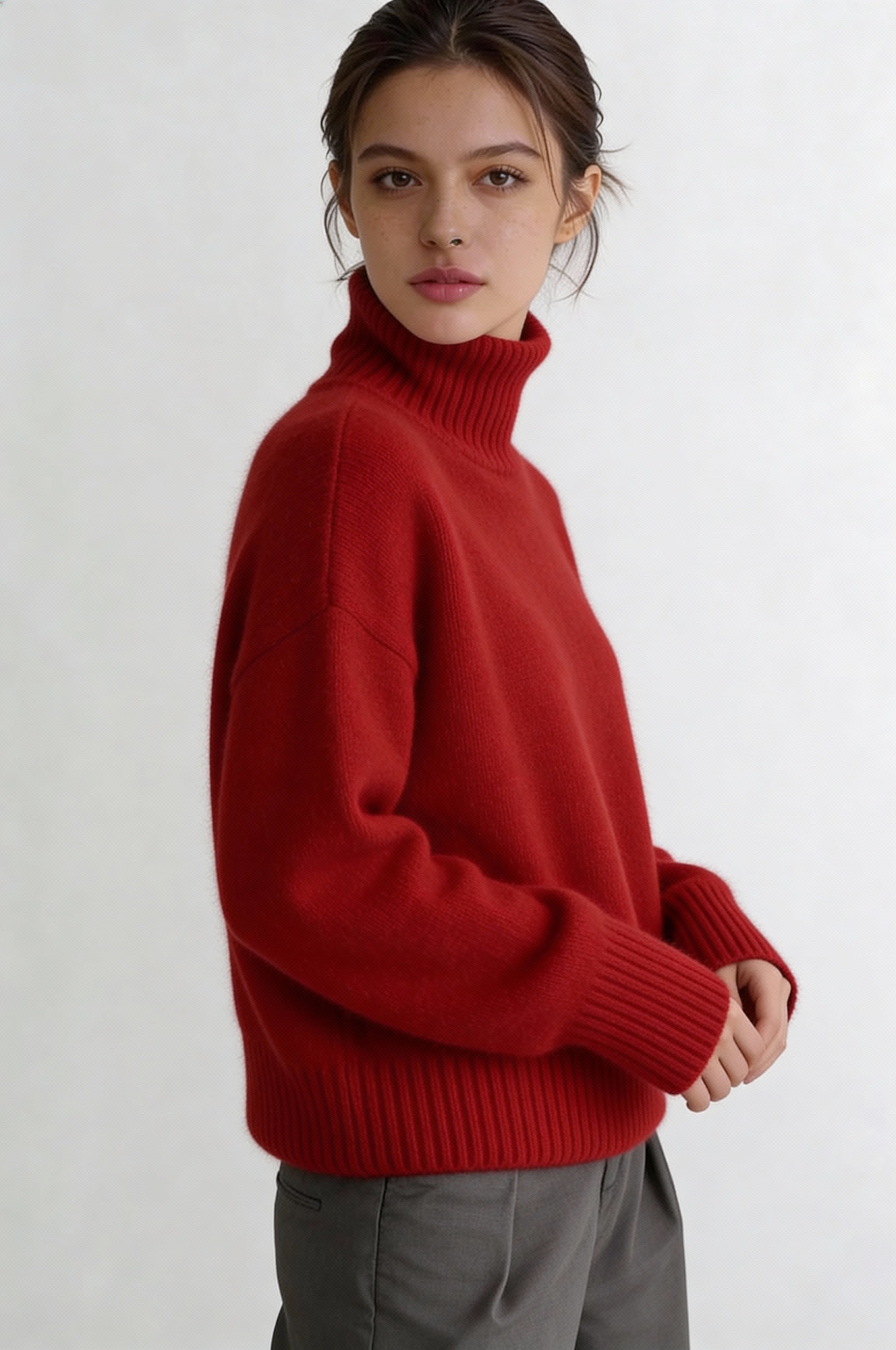 Lynford Oversized Turtleneck Sweater – Red