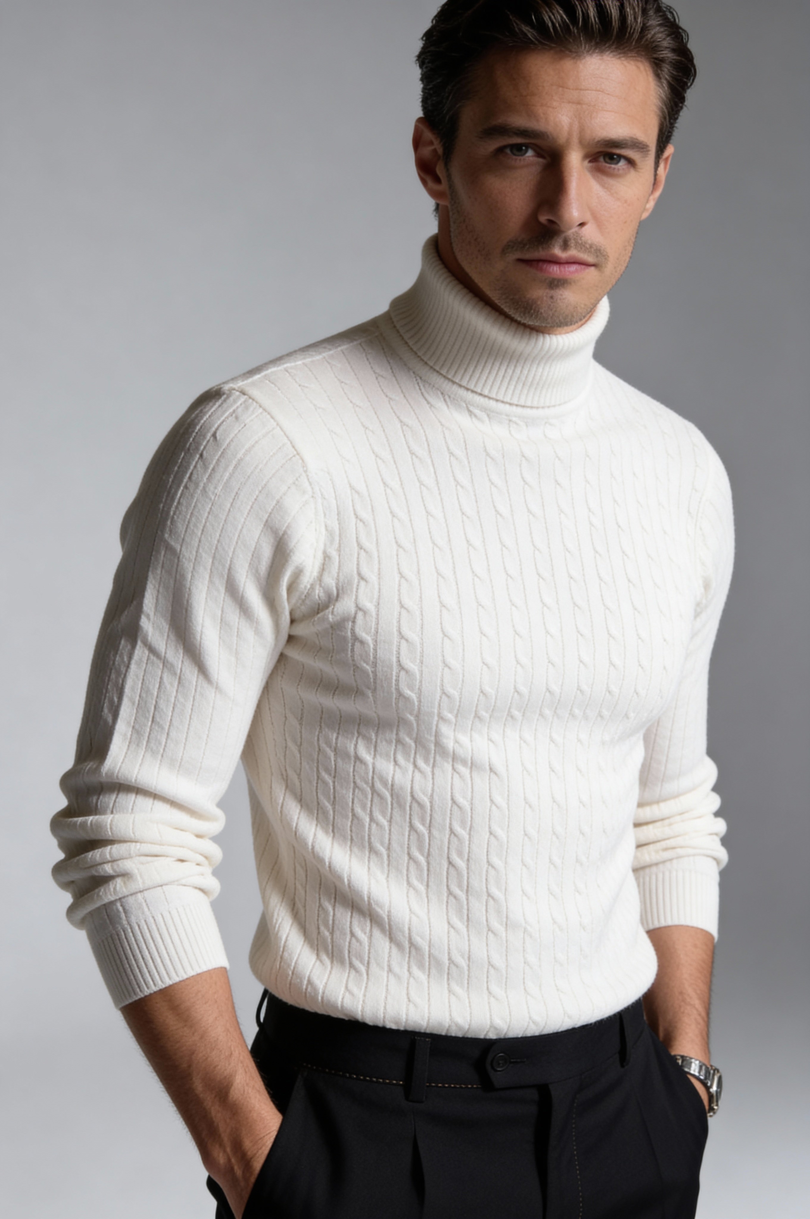 NORELLI CABLE TURTLENECK – WHITE