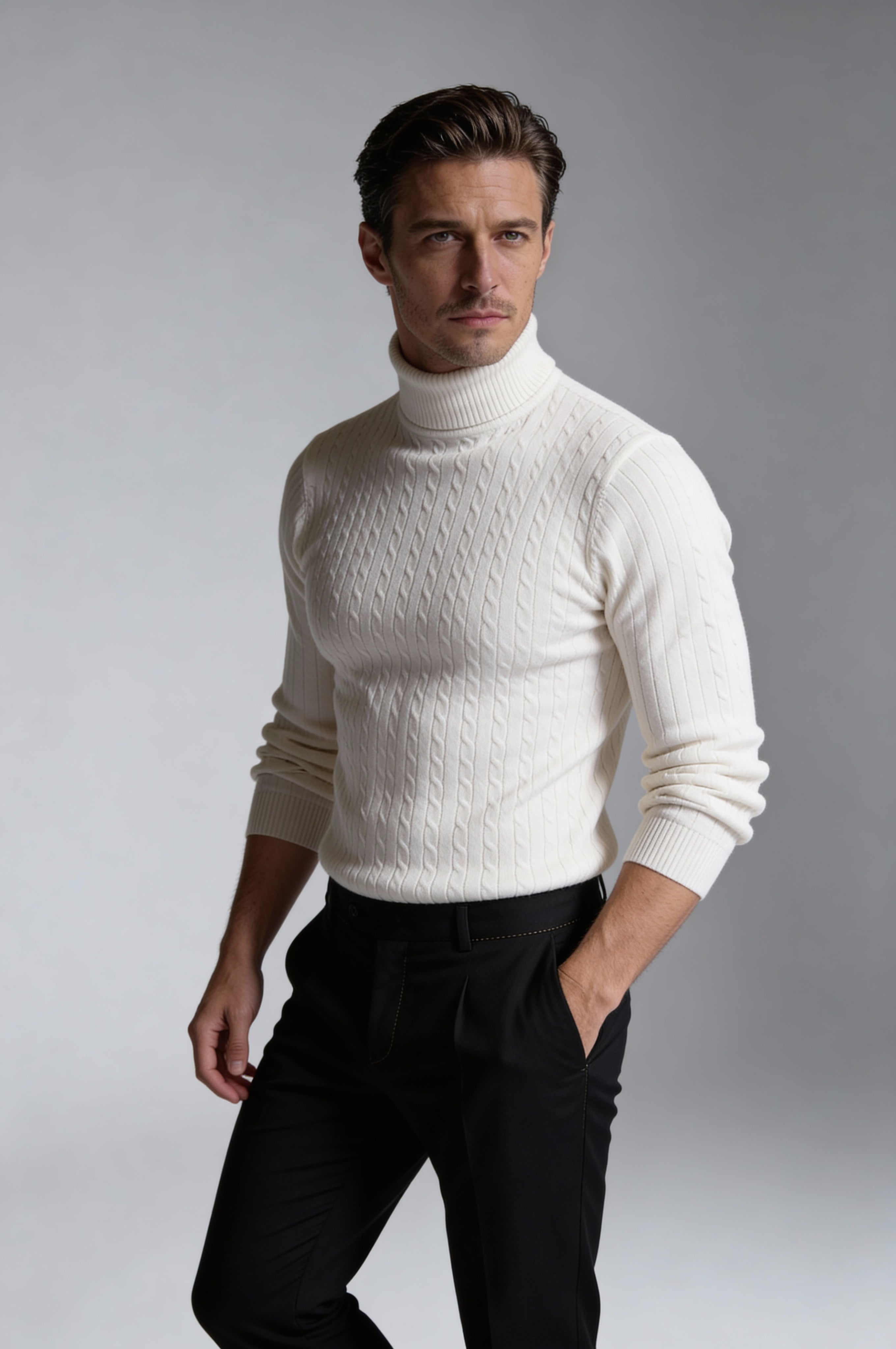 NORELLI CABLE TURTLENECK – WHITE