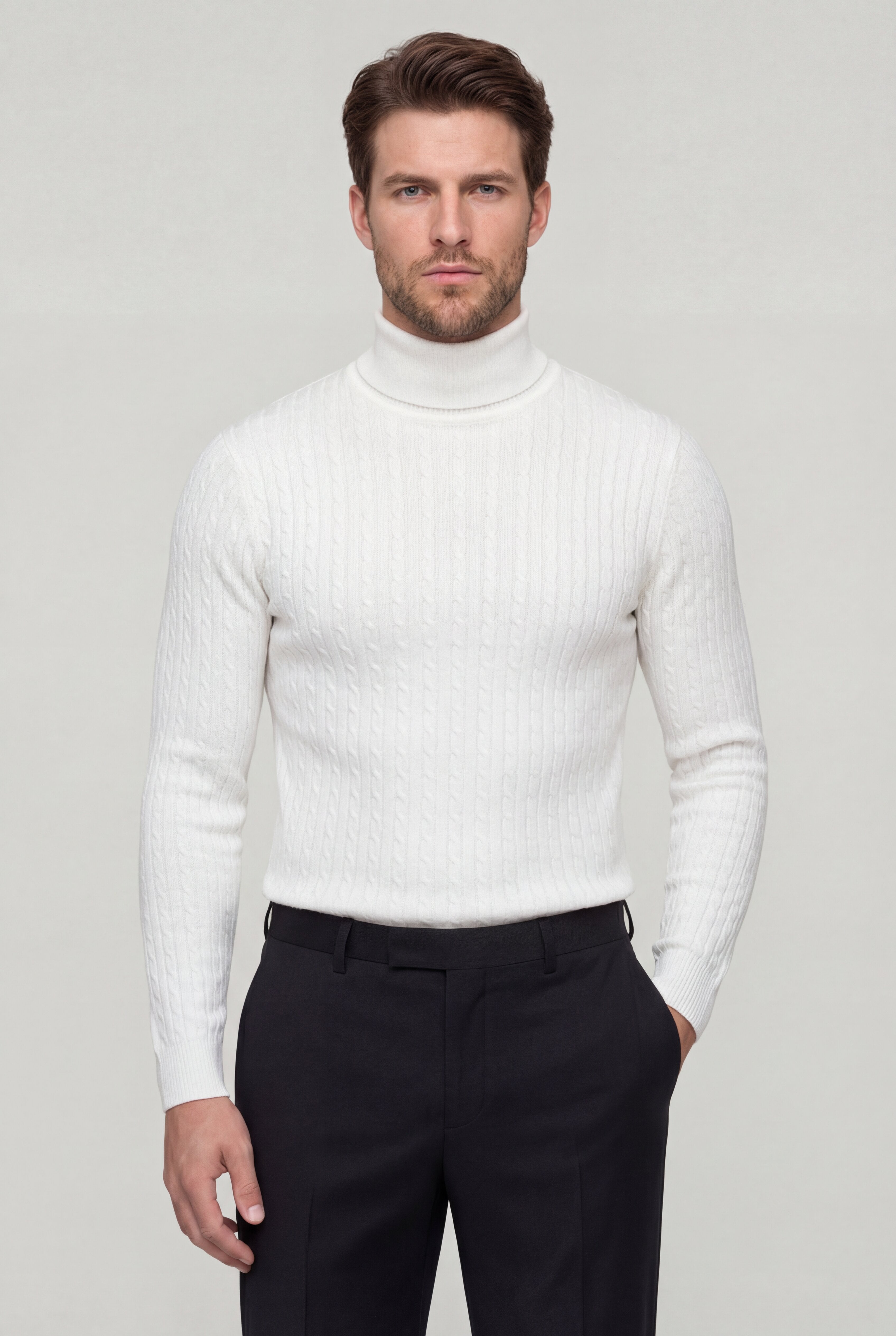NORELLI CABLE TURTLENECK – WHITE