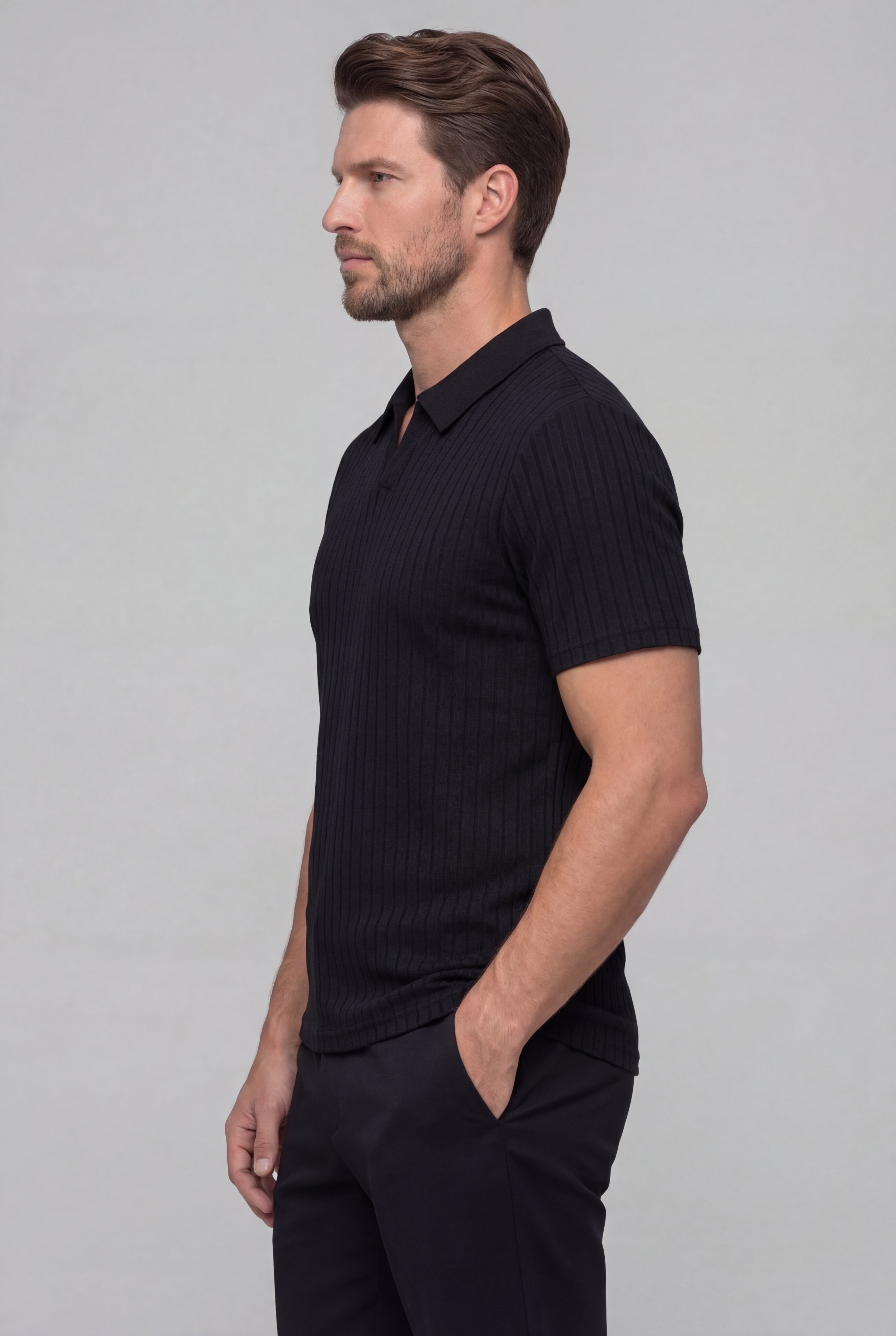 ORVELL STRIPED POLO SHIRT – BLACK
