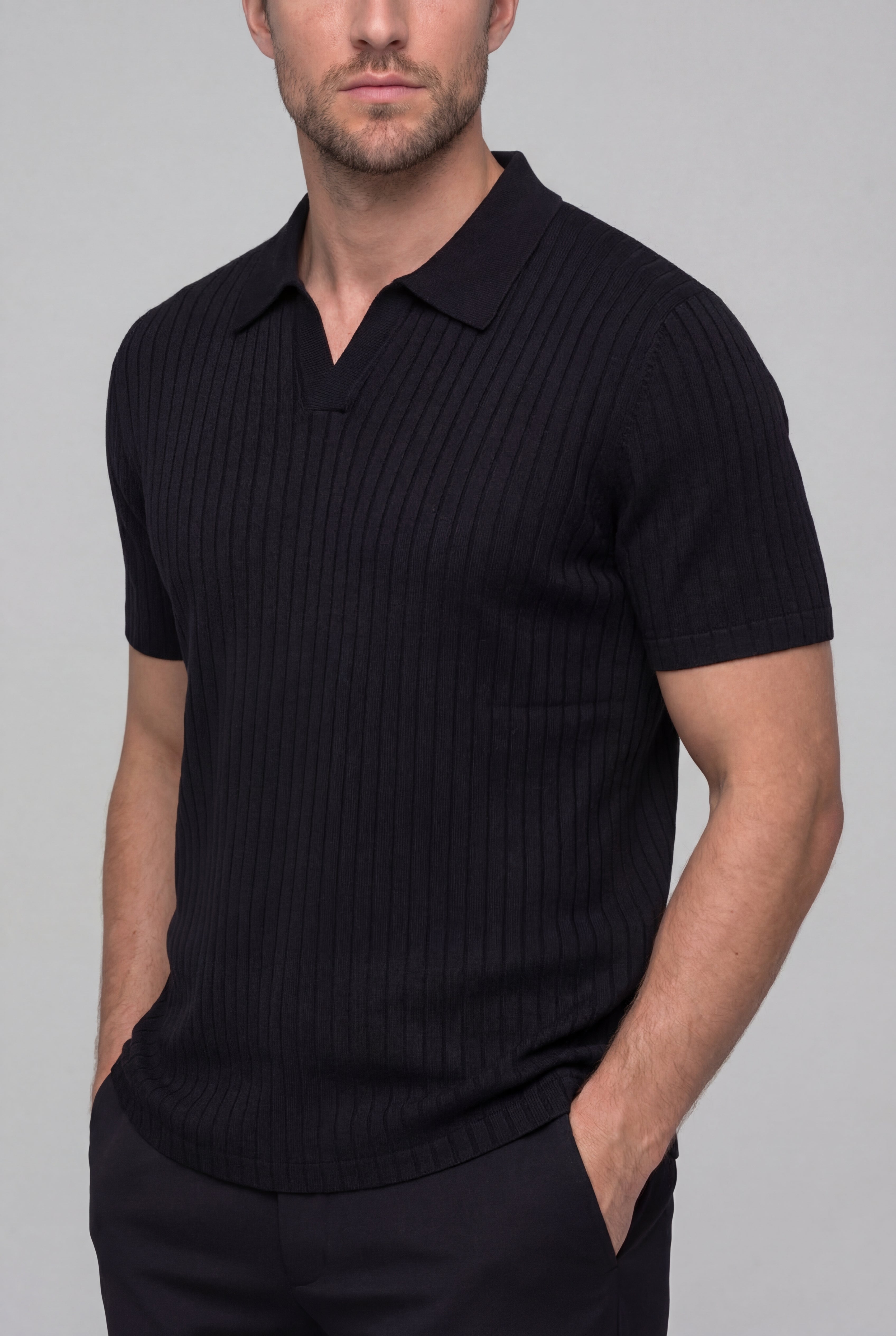 ORVELL STRIPED POLO SHIRT – BLACK