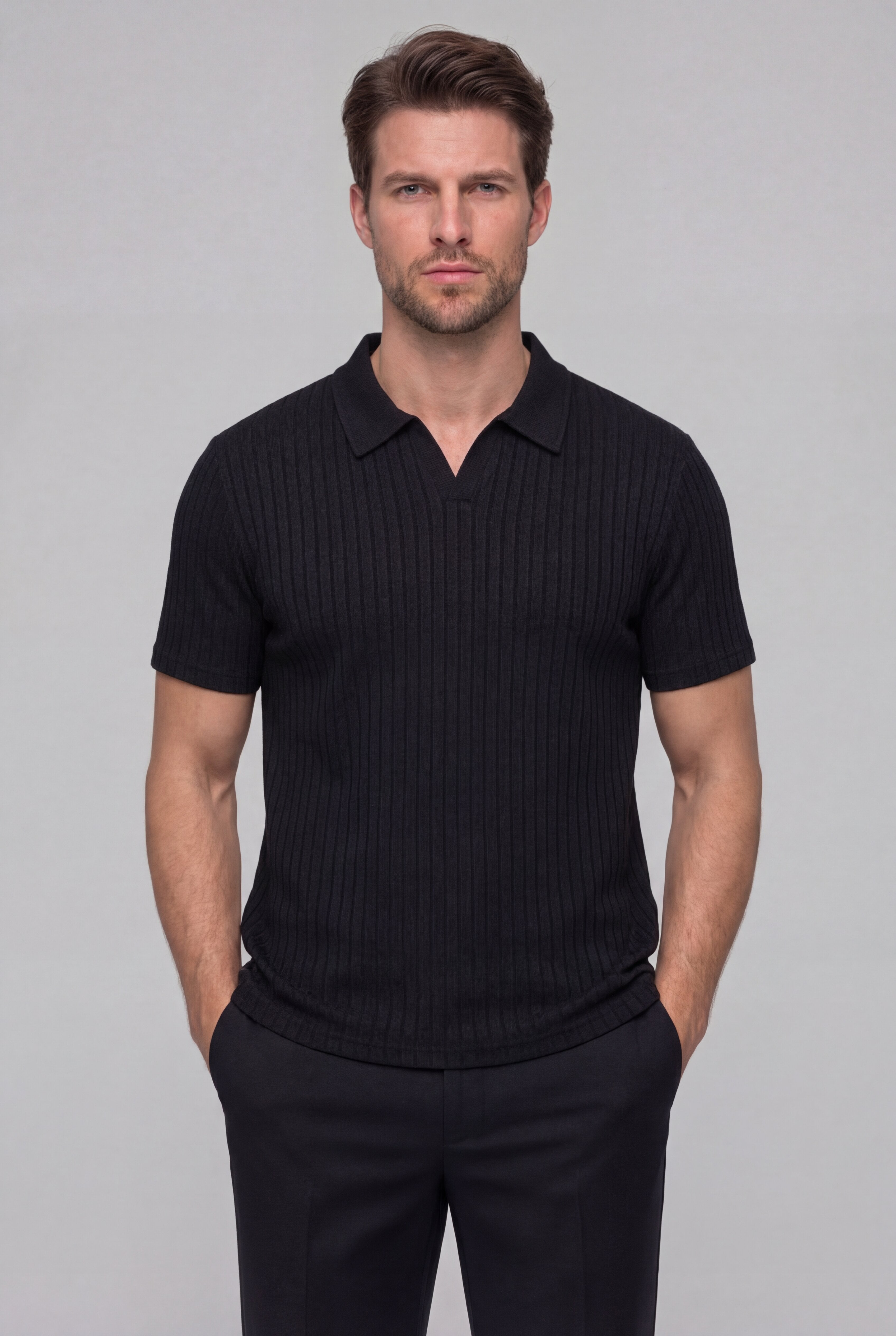 ORVELL STRIPED POLO SHIRT – BLACK
