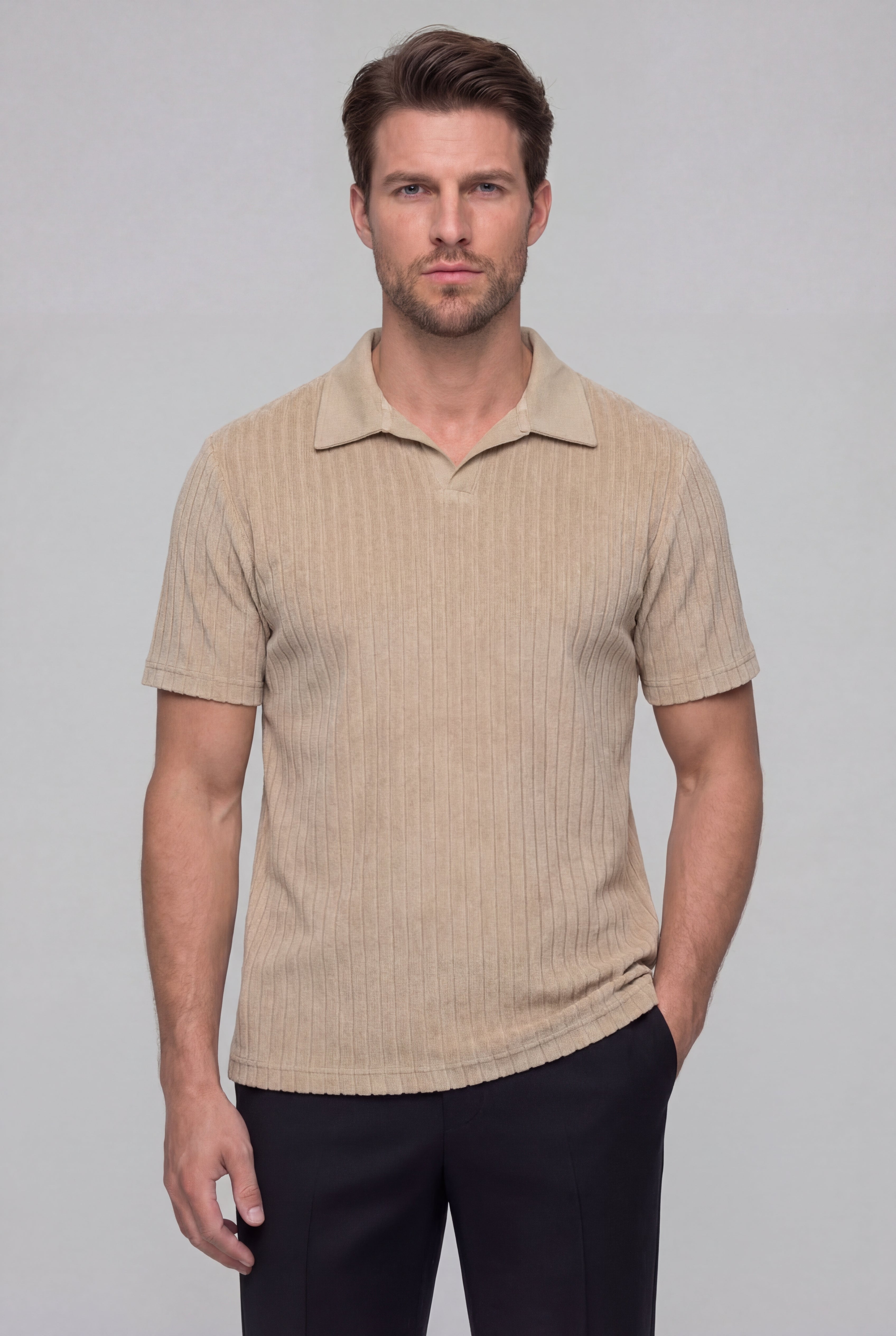 ORVELL STRIPED POLO SHIRT – KHAKI