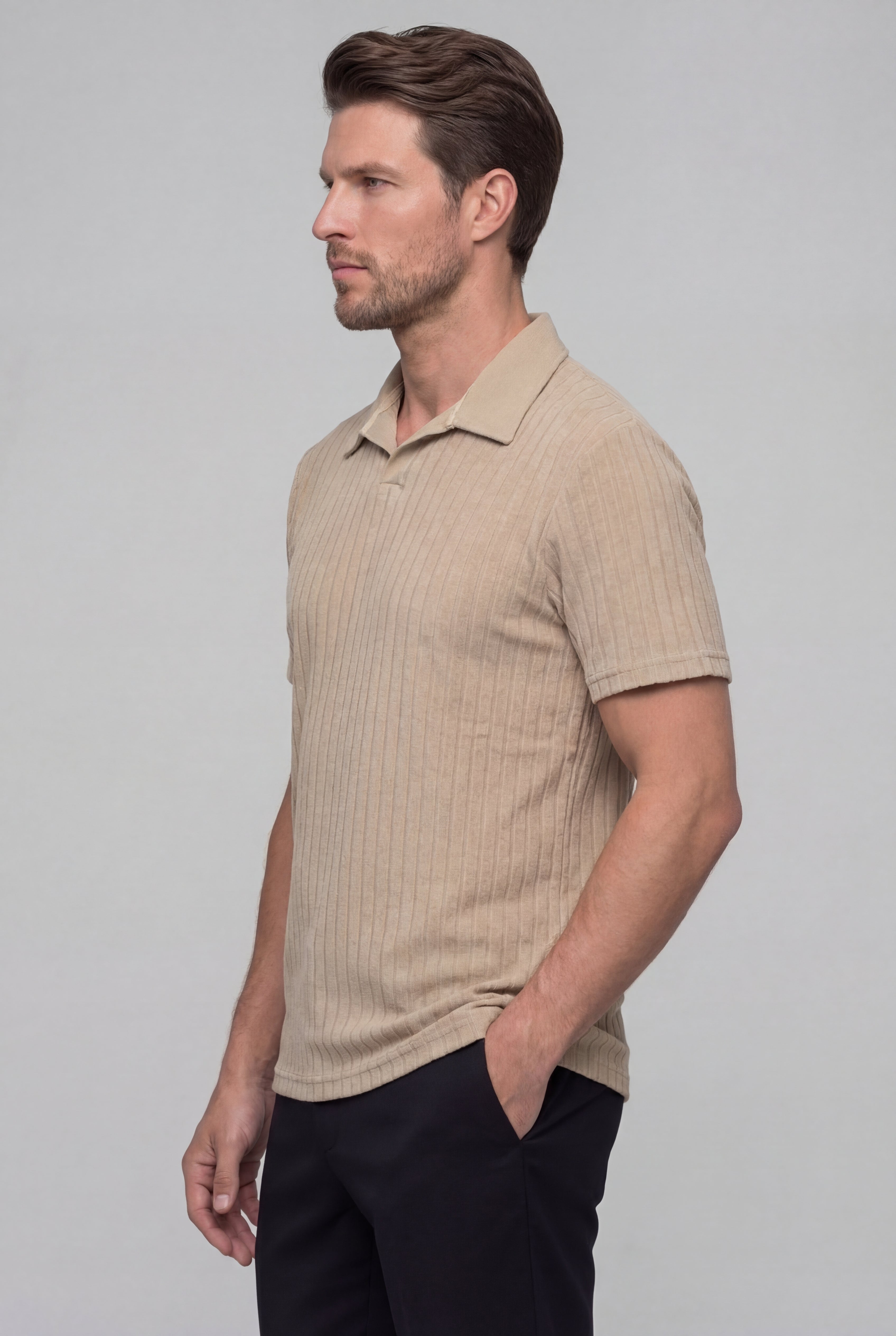 ORVELL STRIPED POLO SHIRT – KHAKI