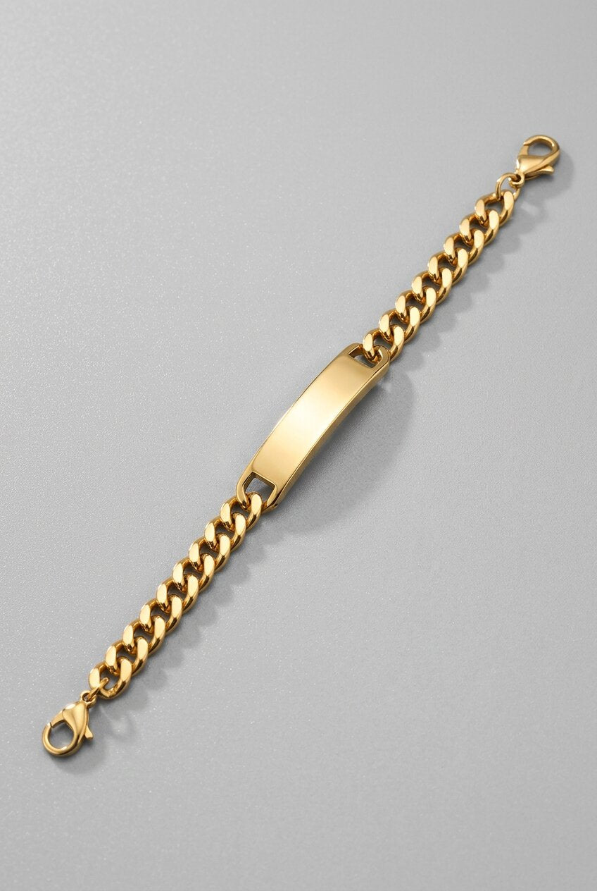 Men's Stainless Gold Curved Plate Bracelet Gold – Chain Link ID