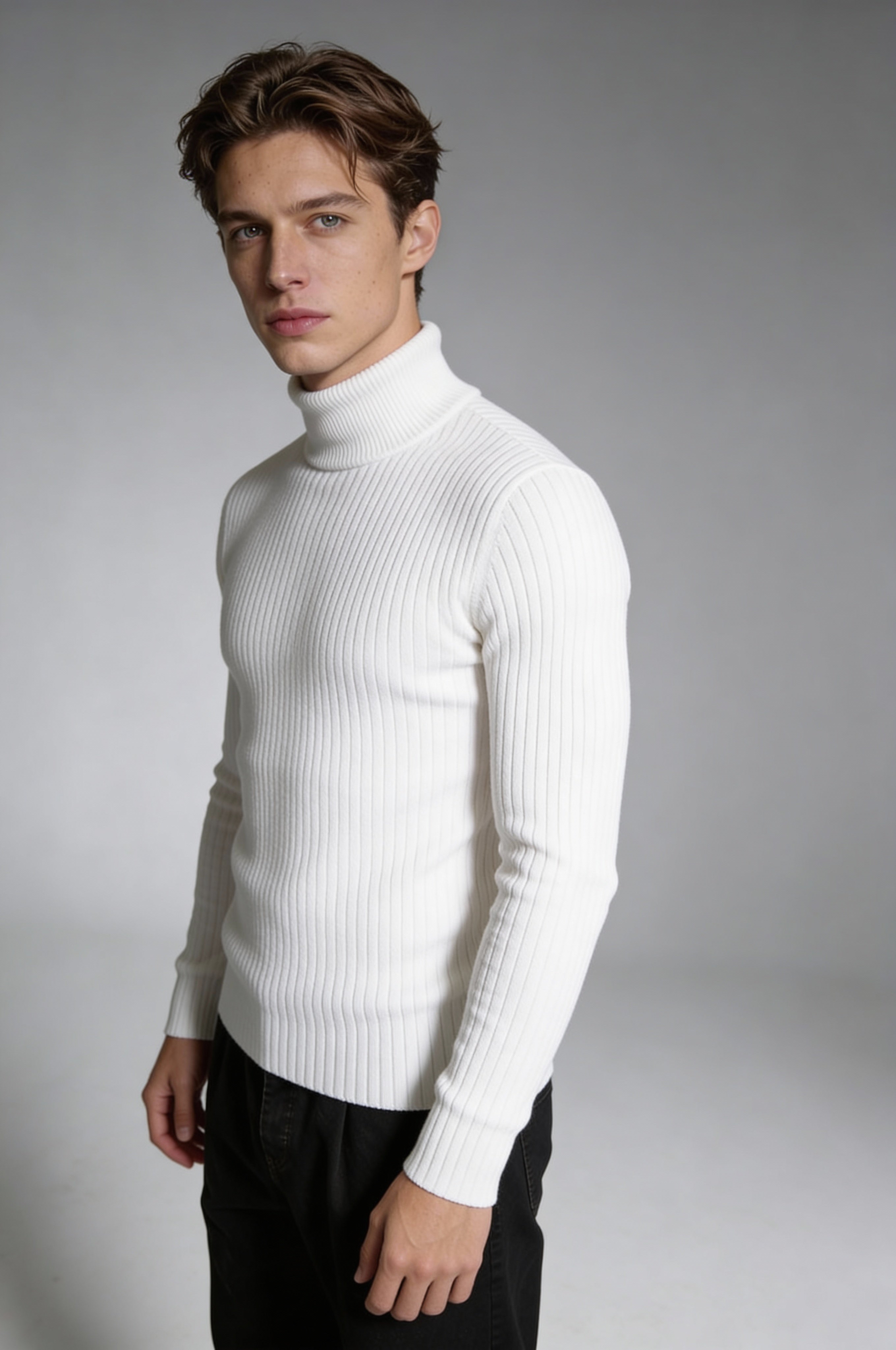 Prescot Ribbed Turtleneck Sweater – White