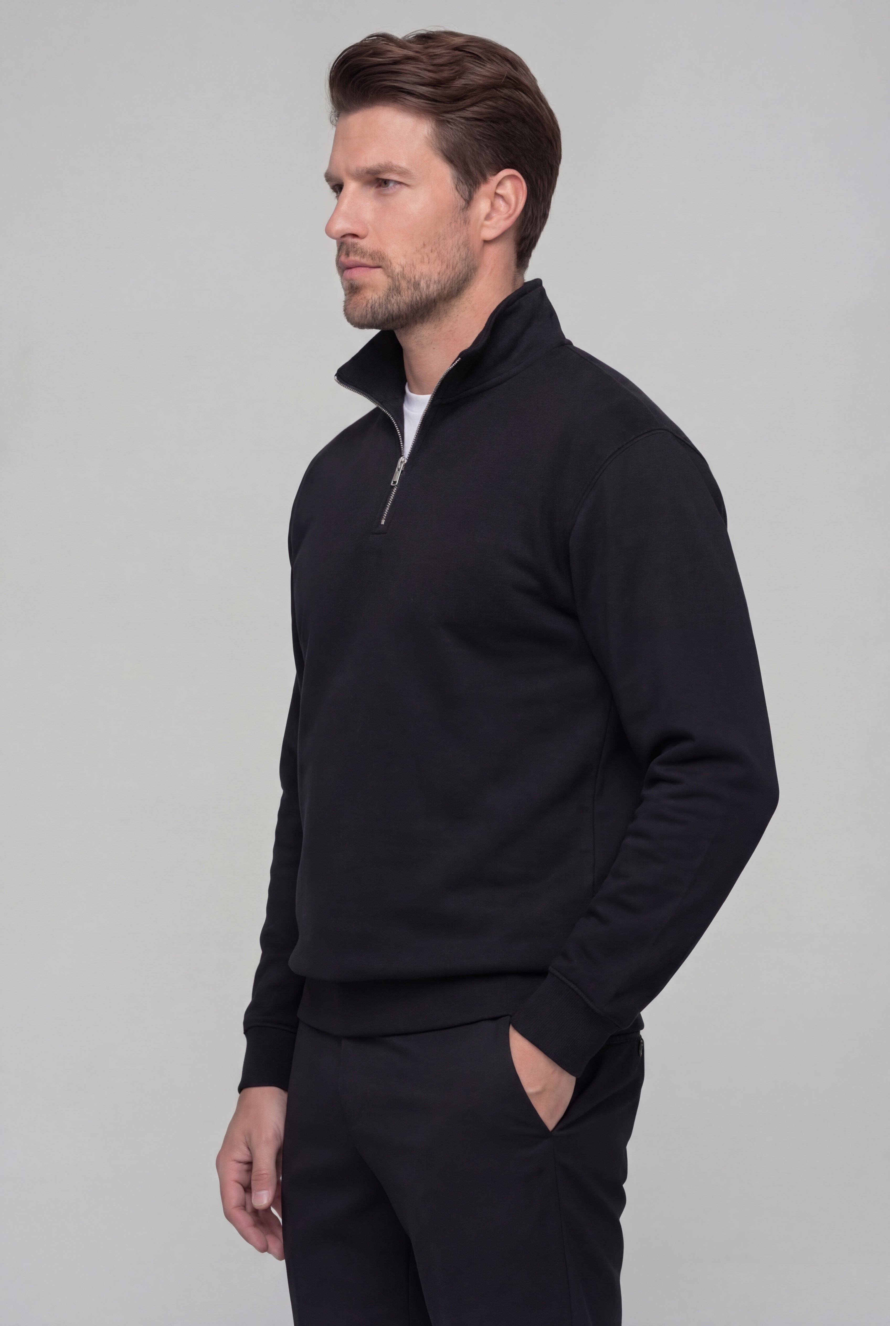 LAVERNO QUARTER ZIP COTTON SWEATER – GRAY