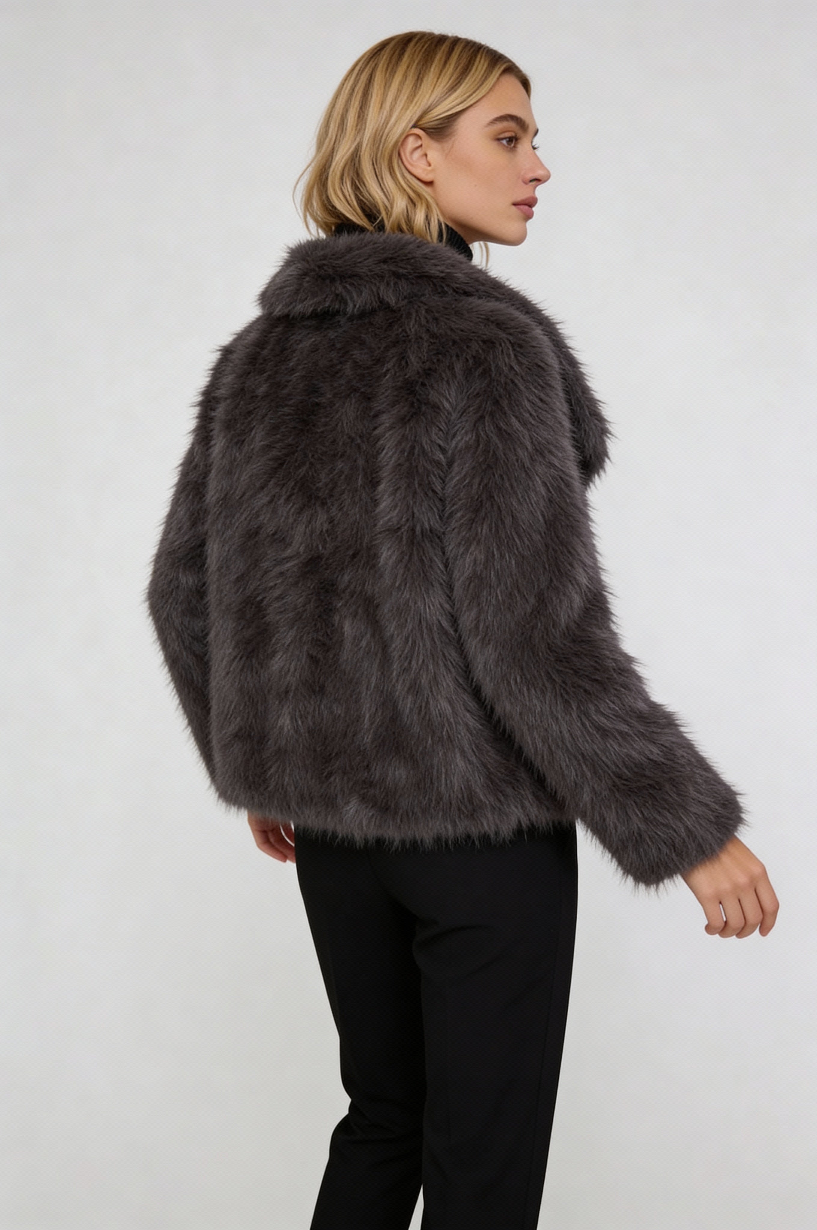 RIVELYN FAUX FUR COAT – GRAY