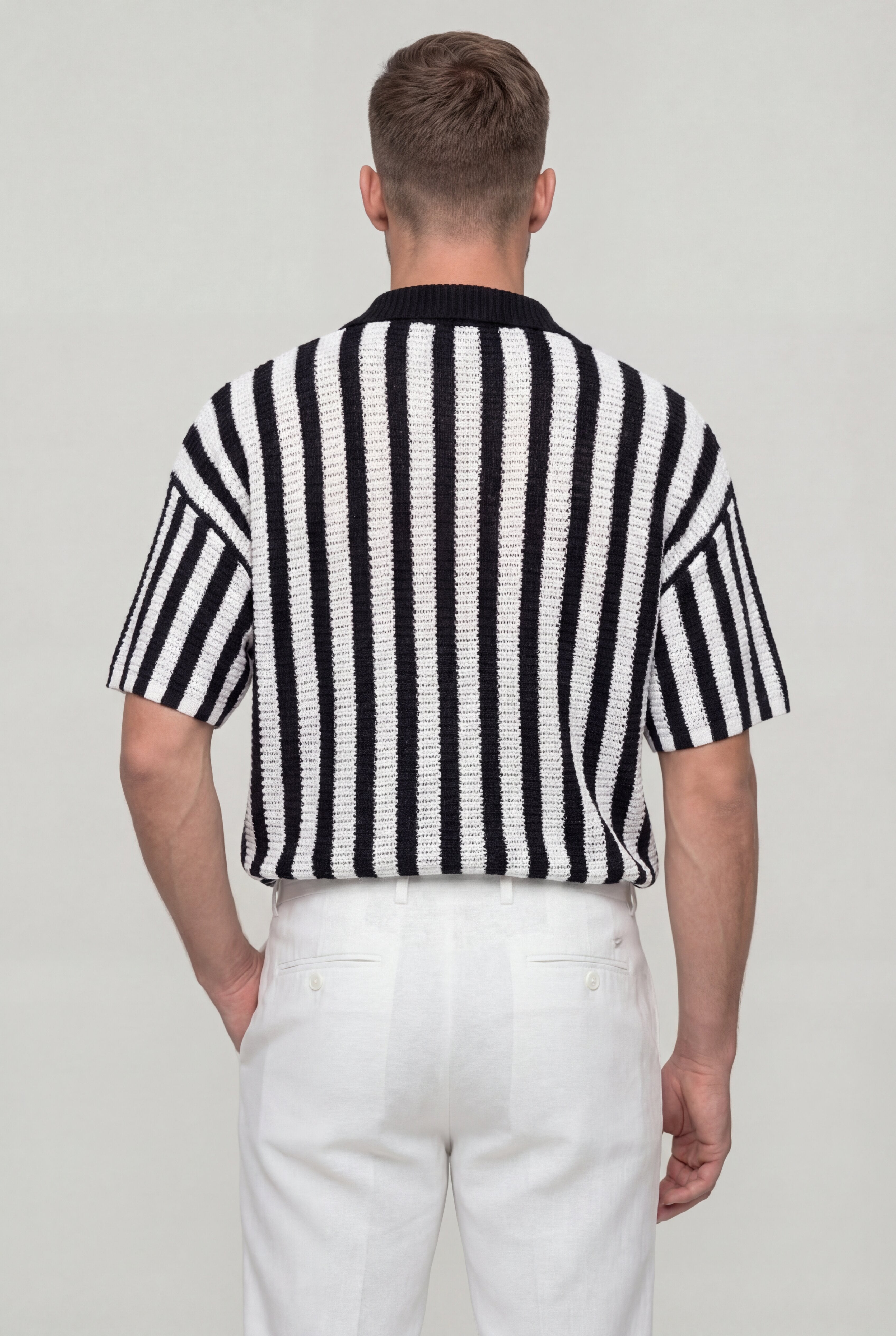 RYVANO STRIPED KNIT POLO SHIRT – BLACK