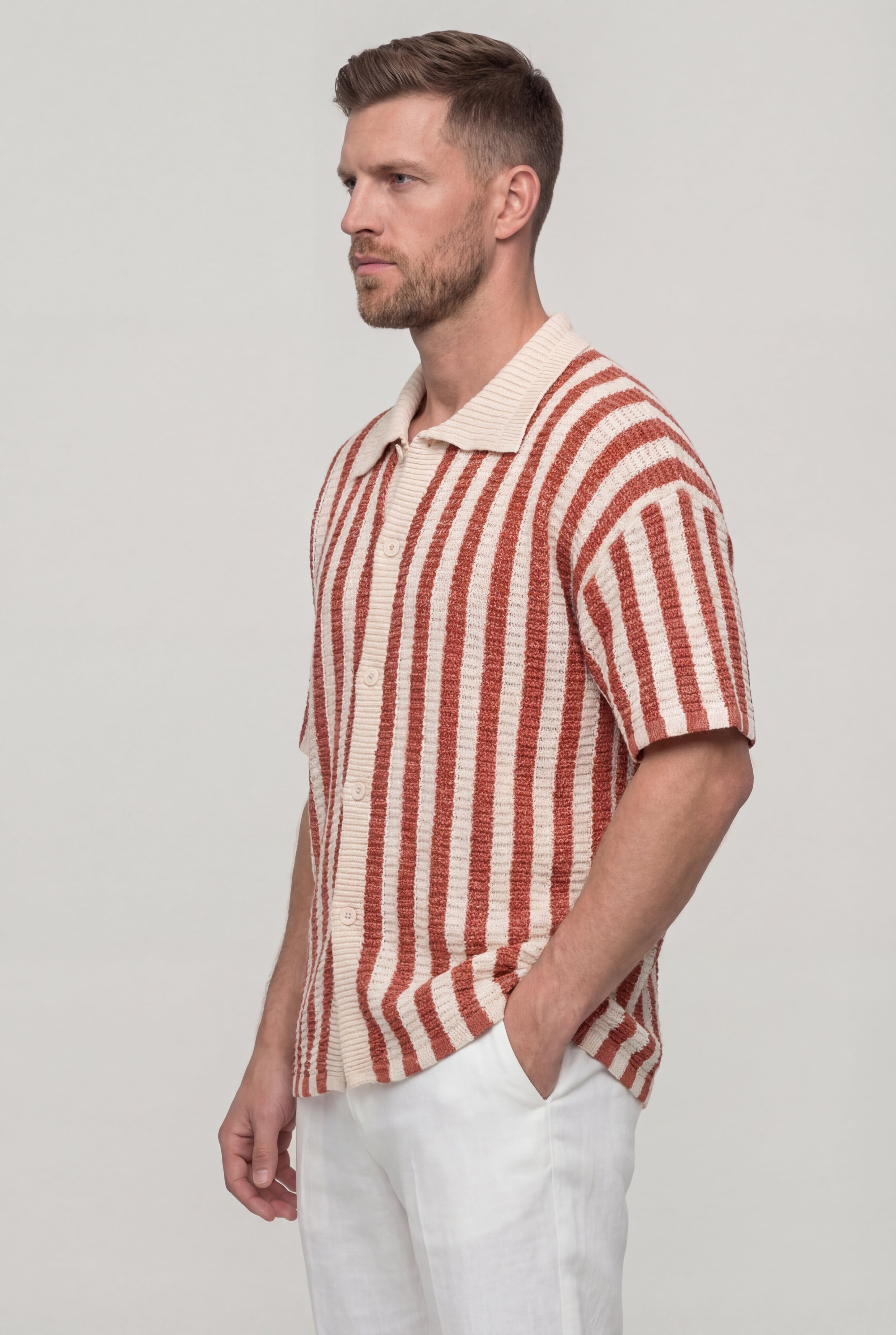 RYVANO STRIPED KNIT POLO SHIRT – RED