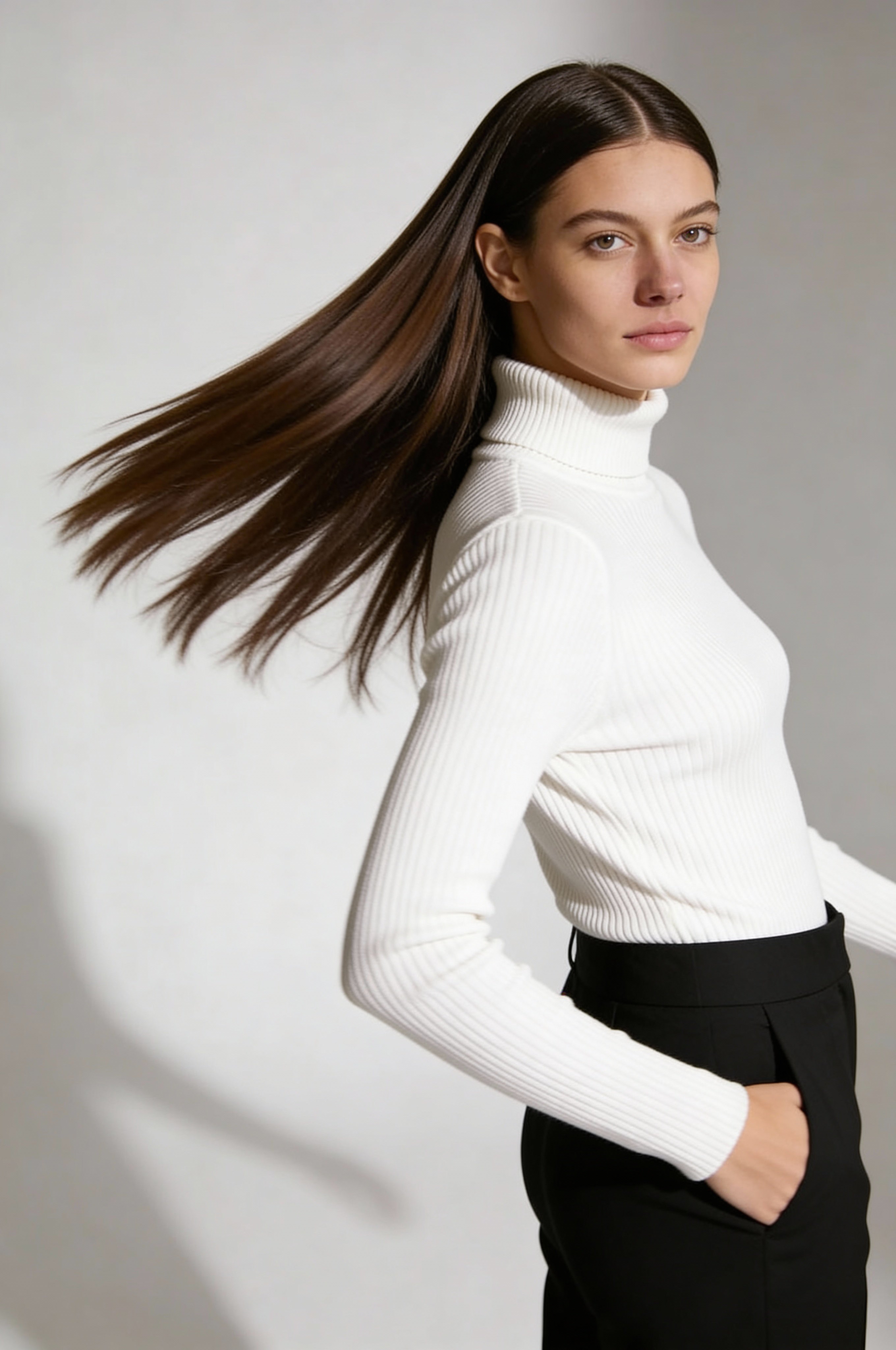 RIBBED COTTON TURTLENECK SWEATER - WHITE