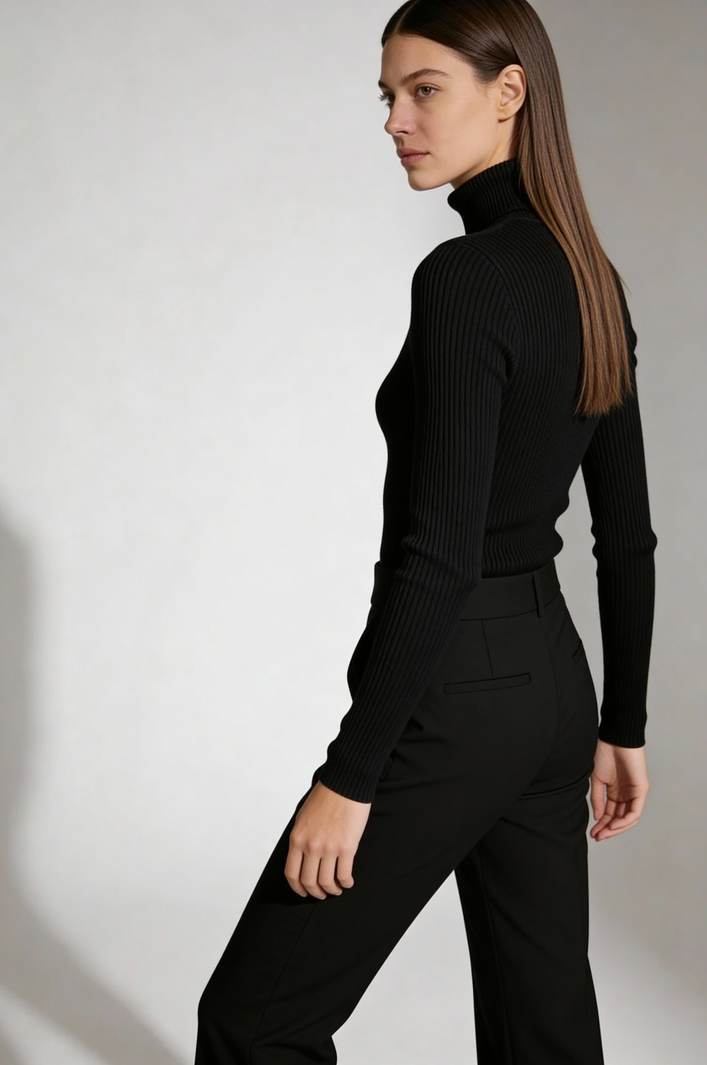Ribbed Cotton Turtleneck Sweater - Black