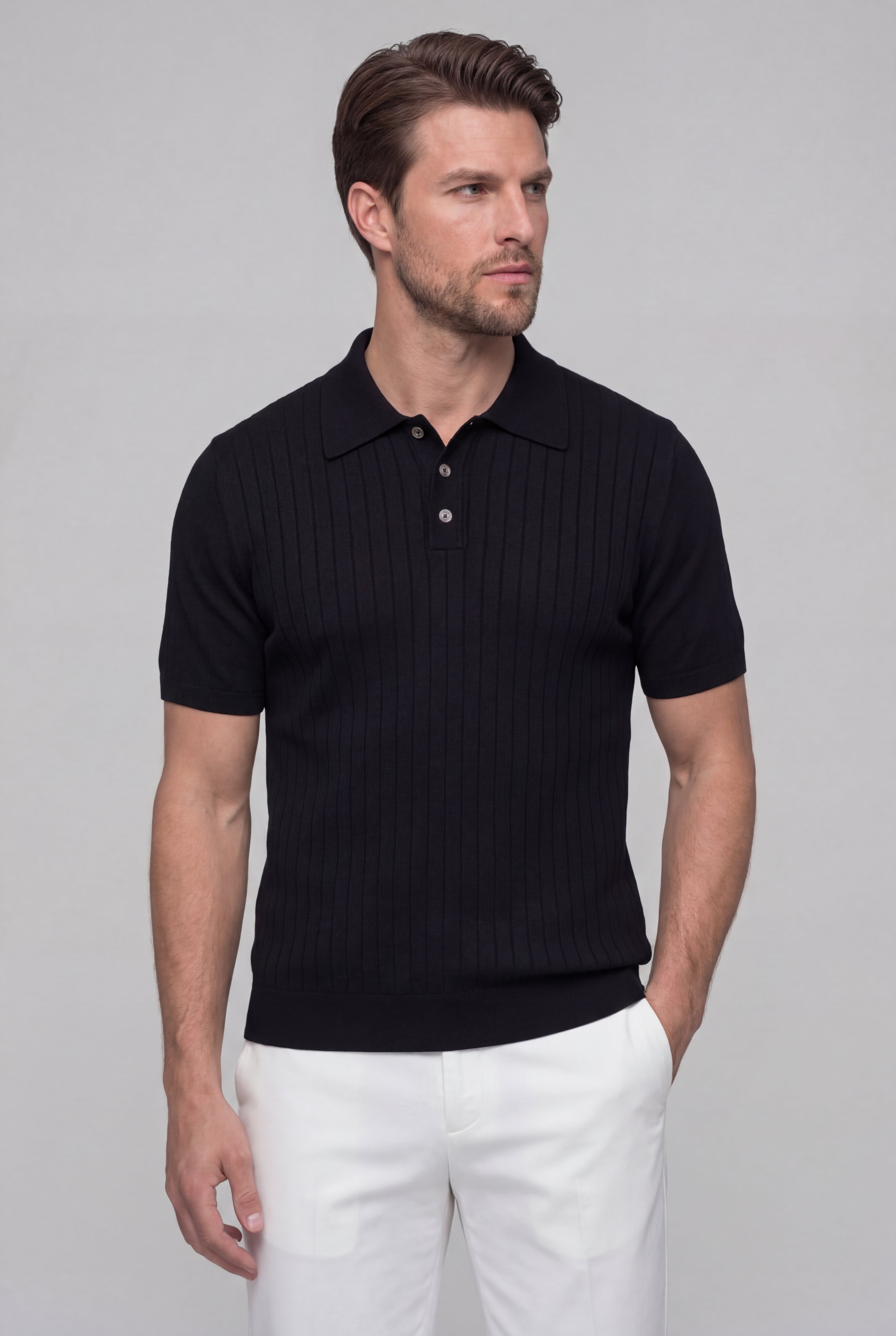 SERANO KNIT POLO SHIRT – BLACK
