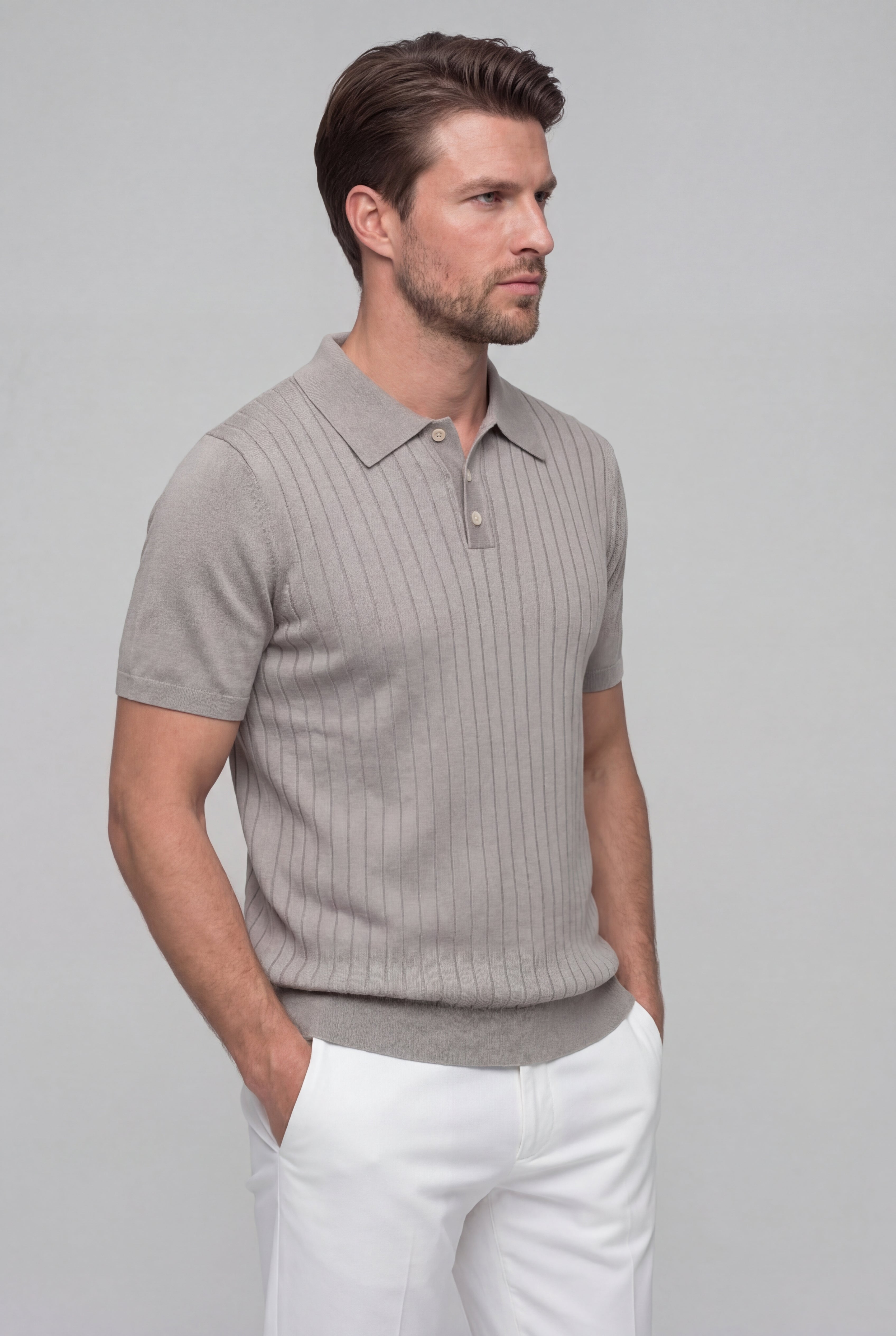 SERANO KNIT POLO SHIRT – GRAY