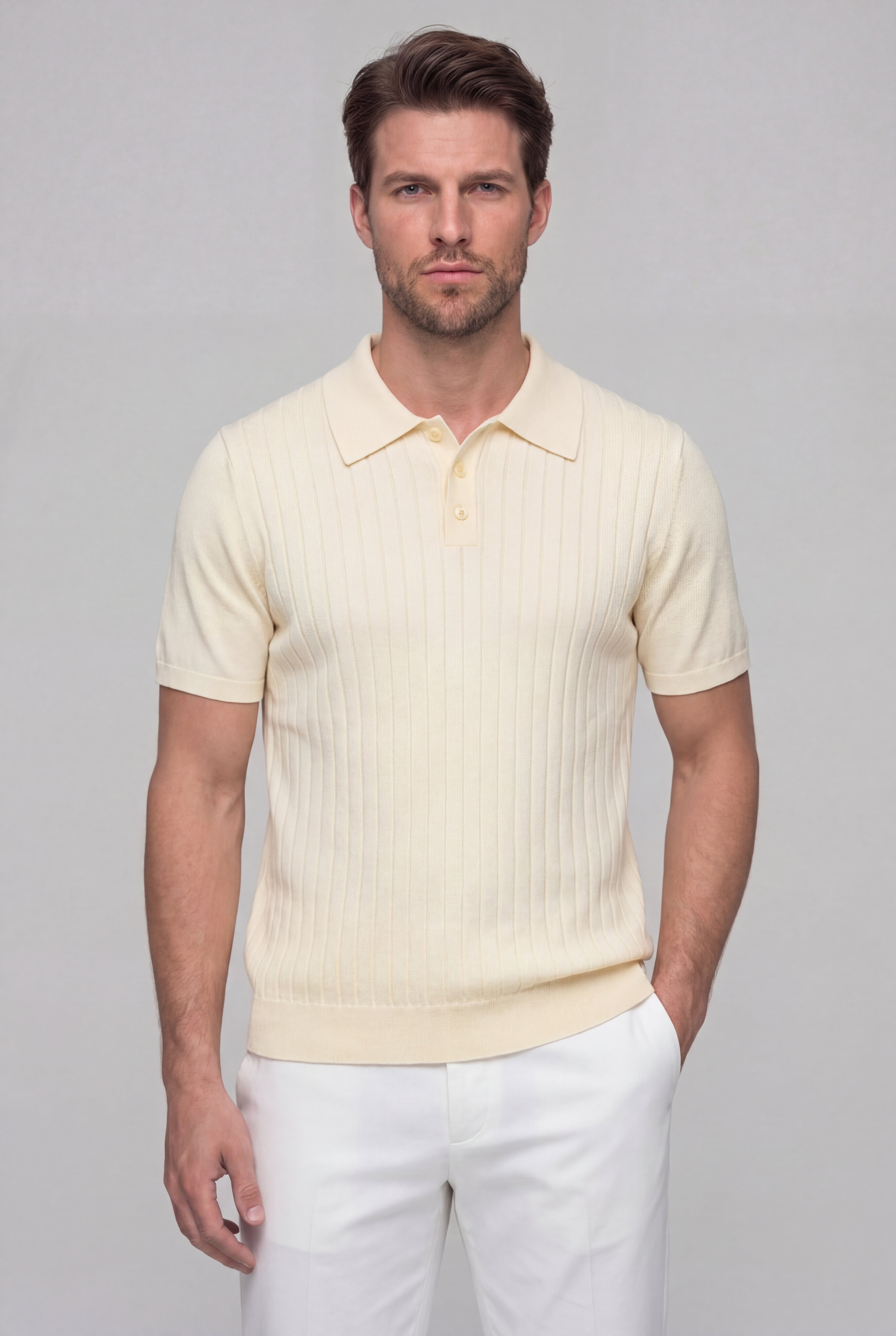 SERANO KNIT POLO SHIRT – MILKY WHITE