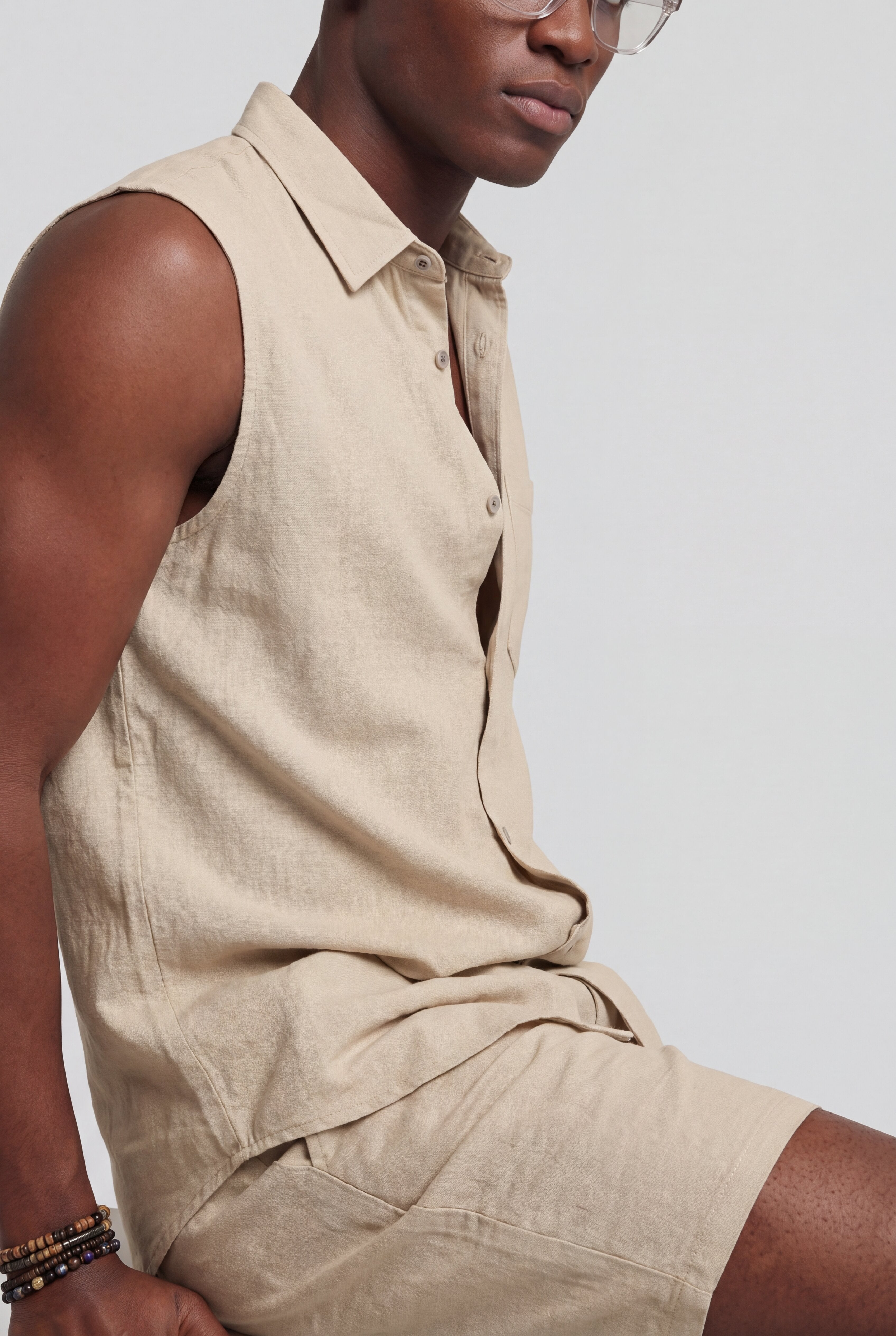 SEVAN SLEEVELESS LINEN SET – BEIGE