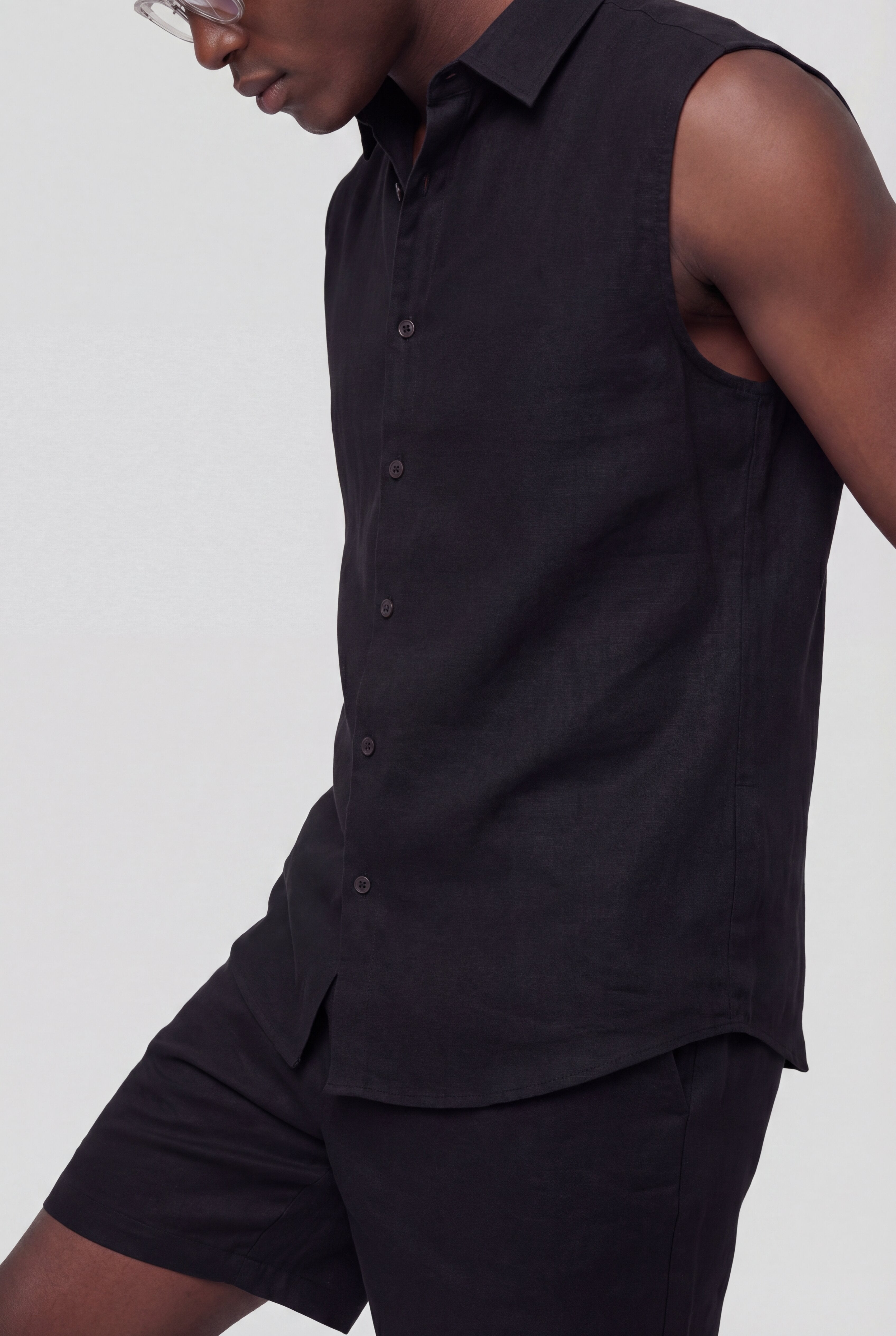 SEVAN SLEEVELESS LINEN SET – BLACK
