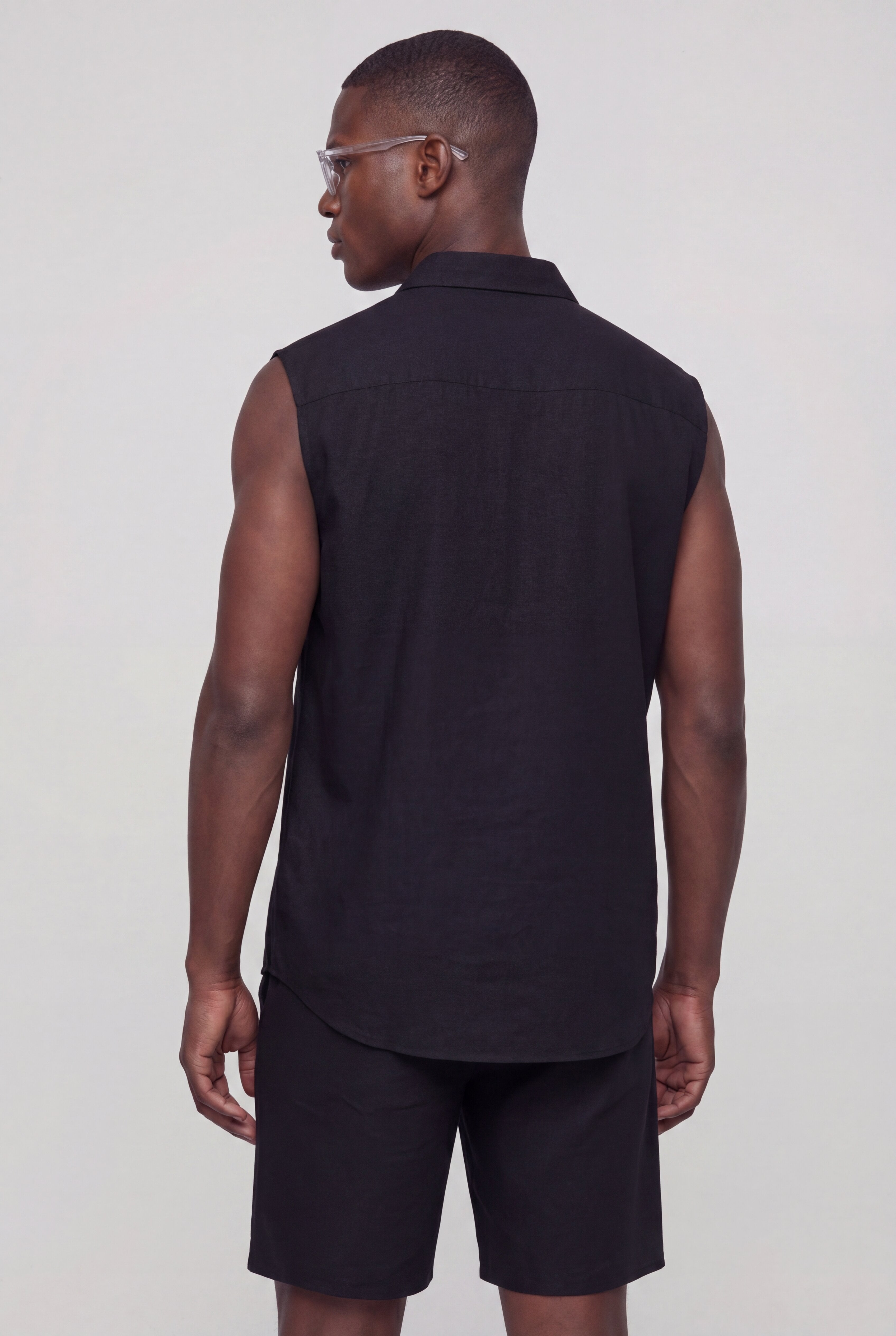 SEVAN SLEEVELESS LINEN SET – BLACK
