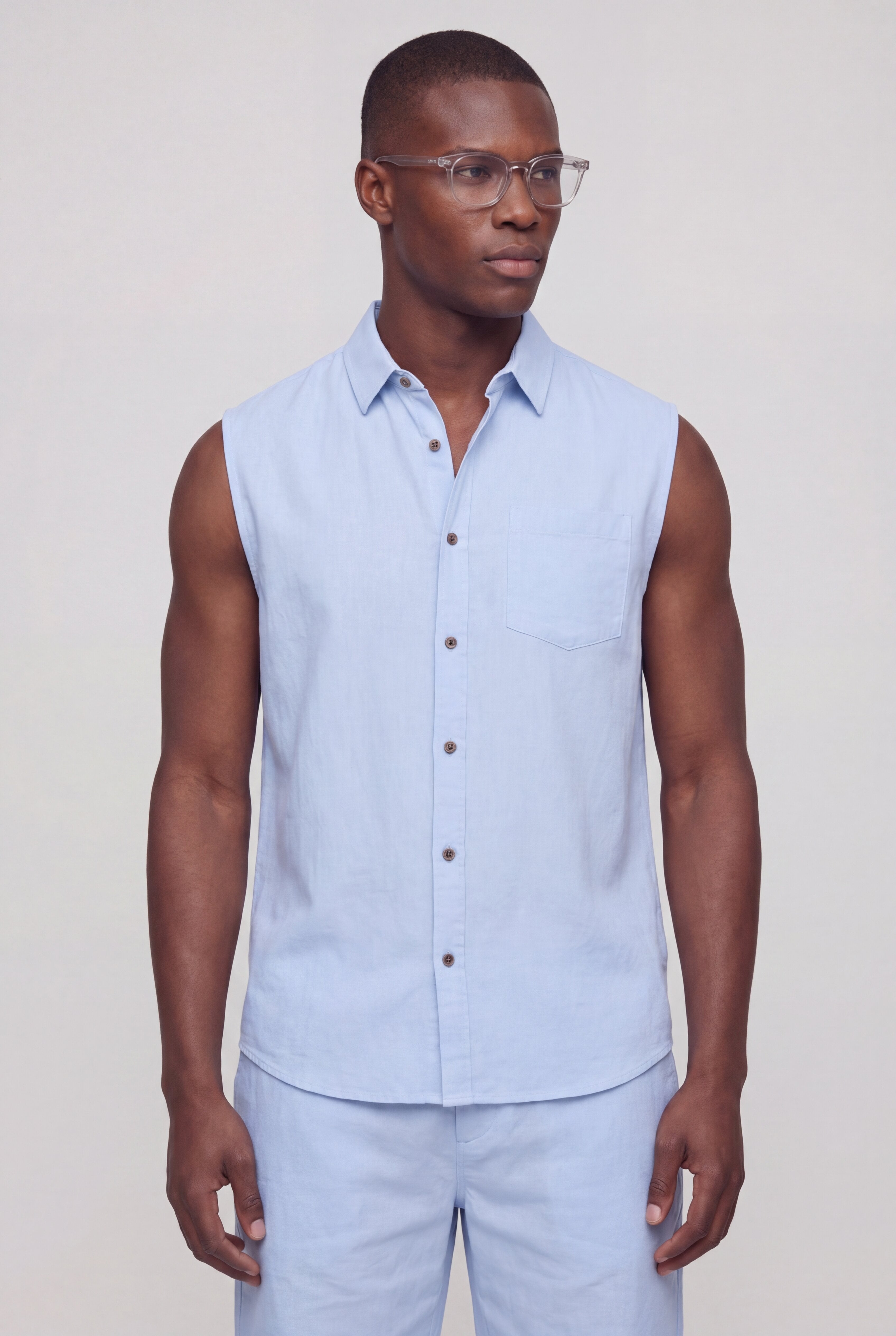 SEVAN SLEEVELESS LINEN SET – LIGHT BLUE
