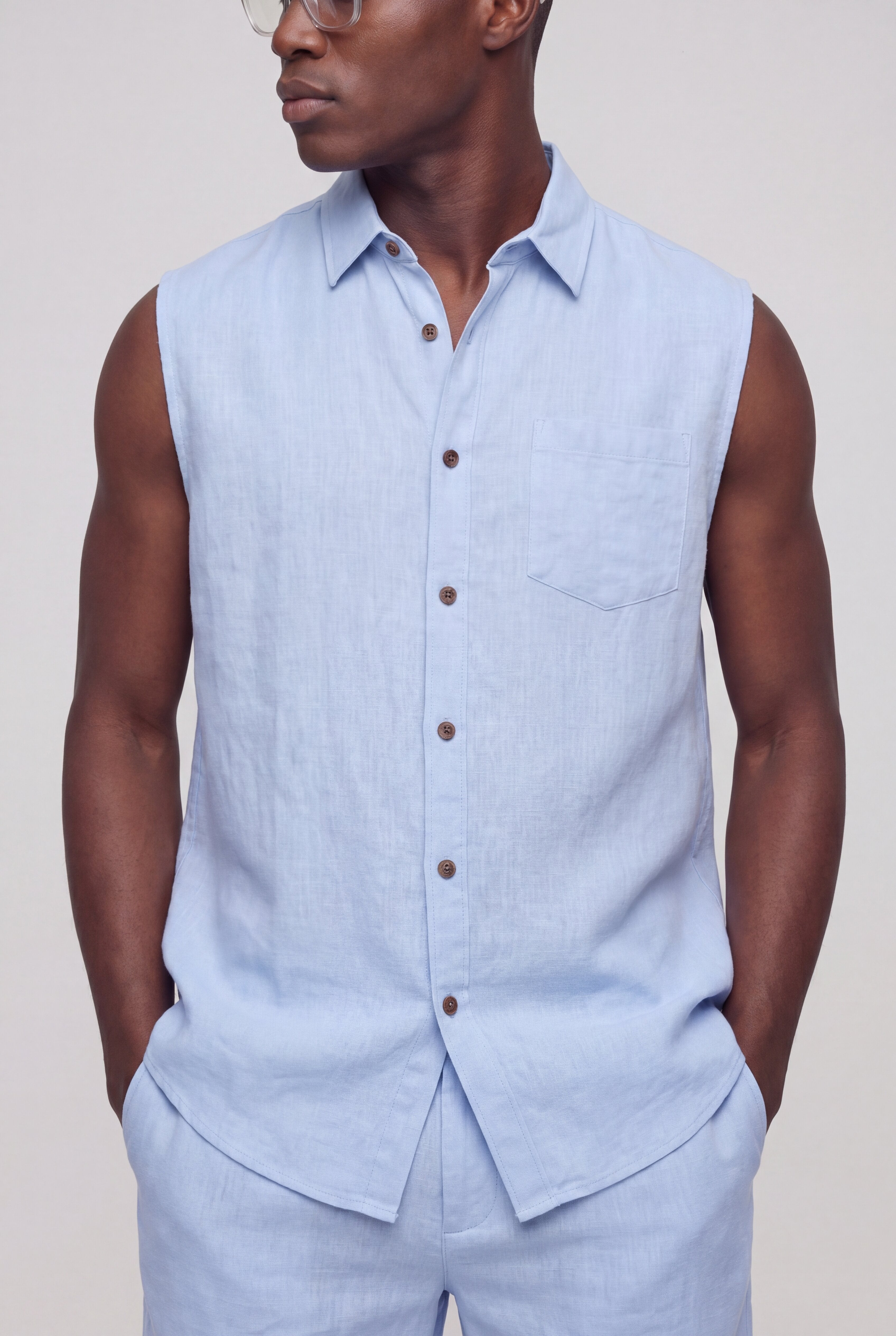 SEVAN SLEEVELESS LINEN SET – LIGHT BLUE