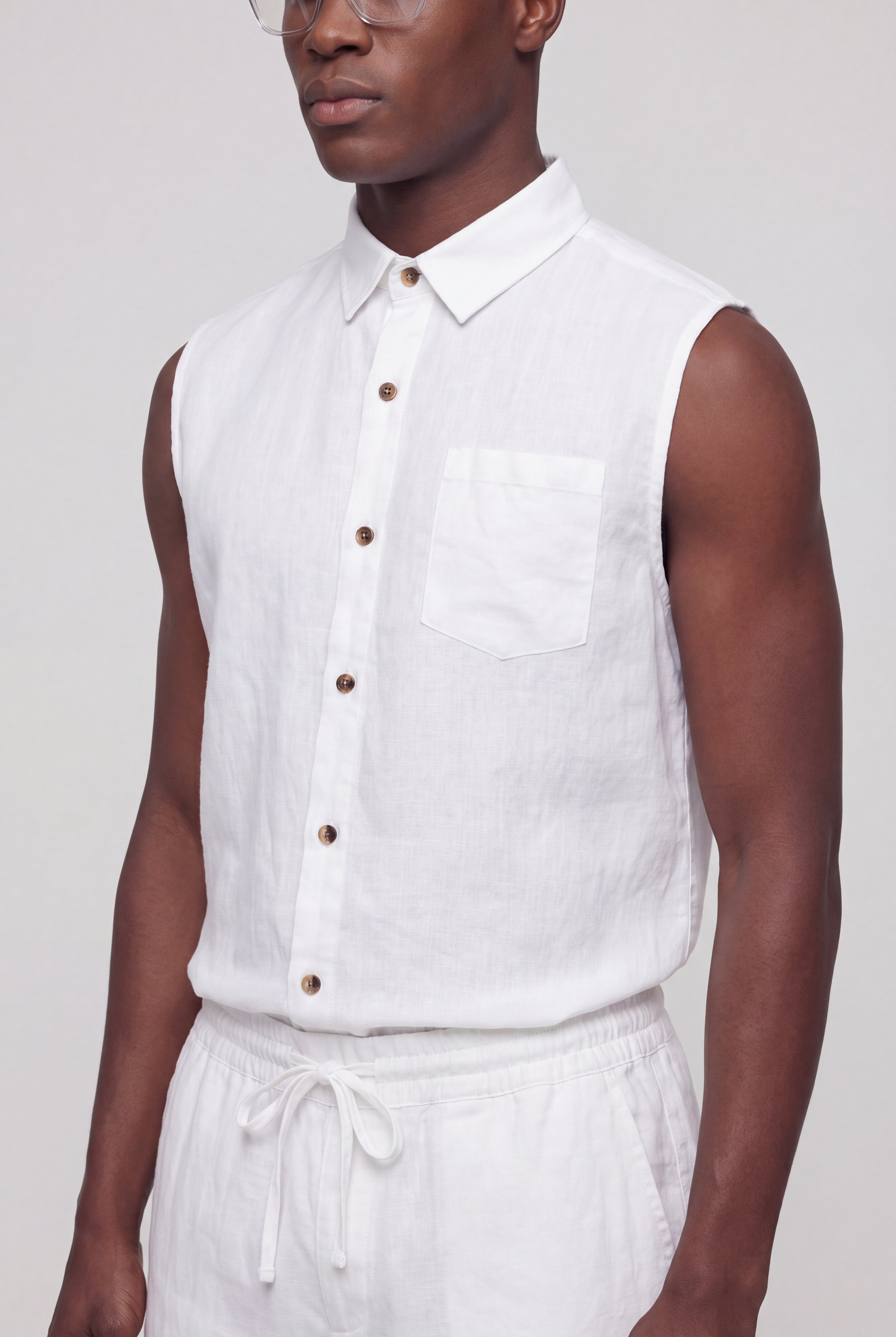 Plage Linen Sleeveless シャツ EILEEN FISHER Puckered Organic-Linen Sleeveless Shirt | Garnet Hill